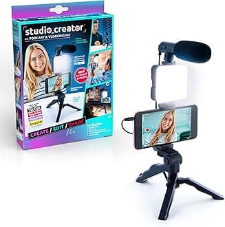 Canal Toys Studio Creator Podcast and Vlogging Kit, Phone Holder, LED Light, Microphone + Tripod, Create Content On The Go, White Age 6 INF 033