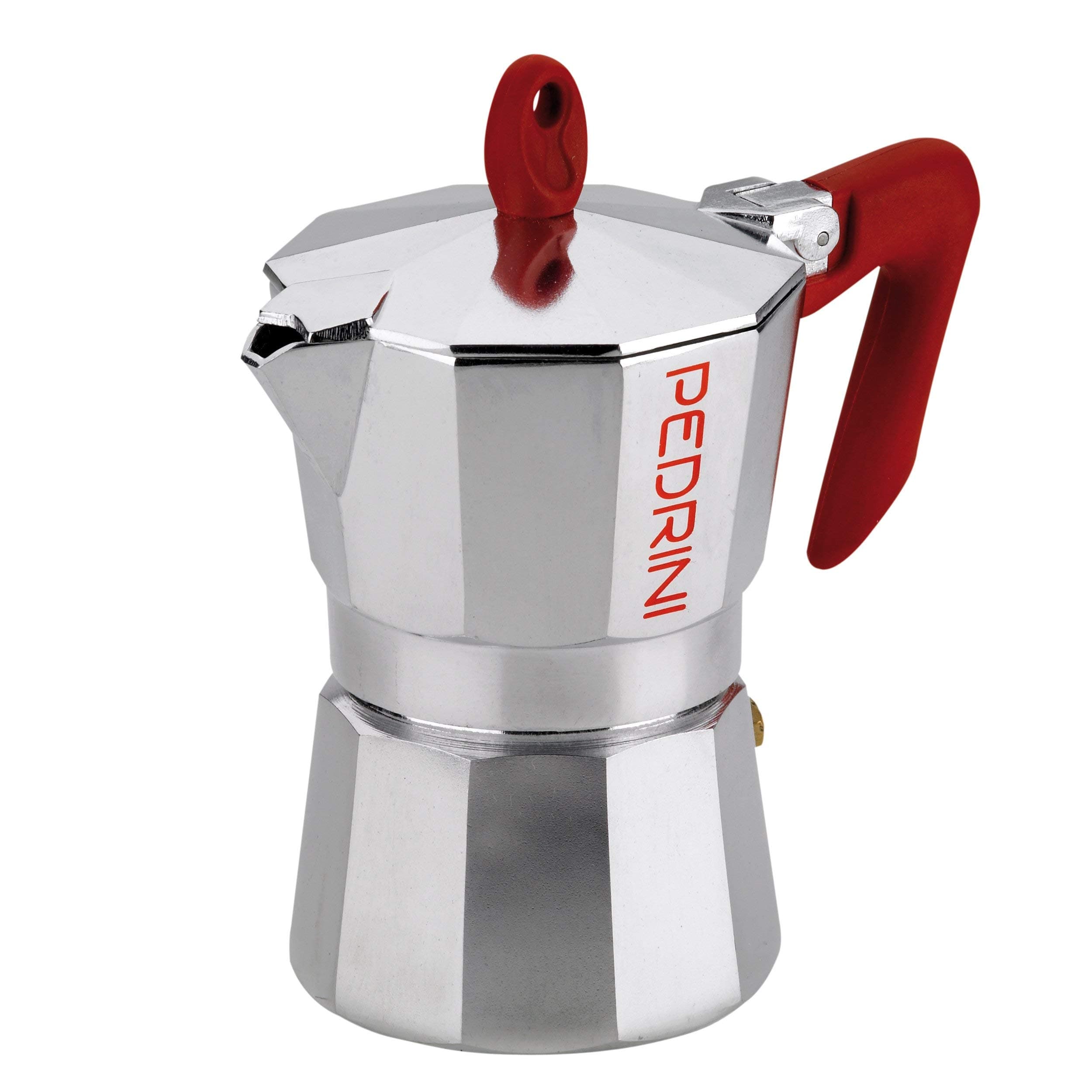 COFFEE MAKER POLISHED ALU.3 CUPS, RED HANDLE