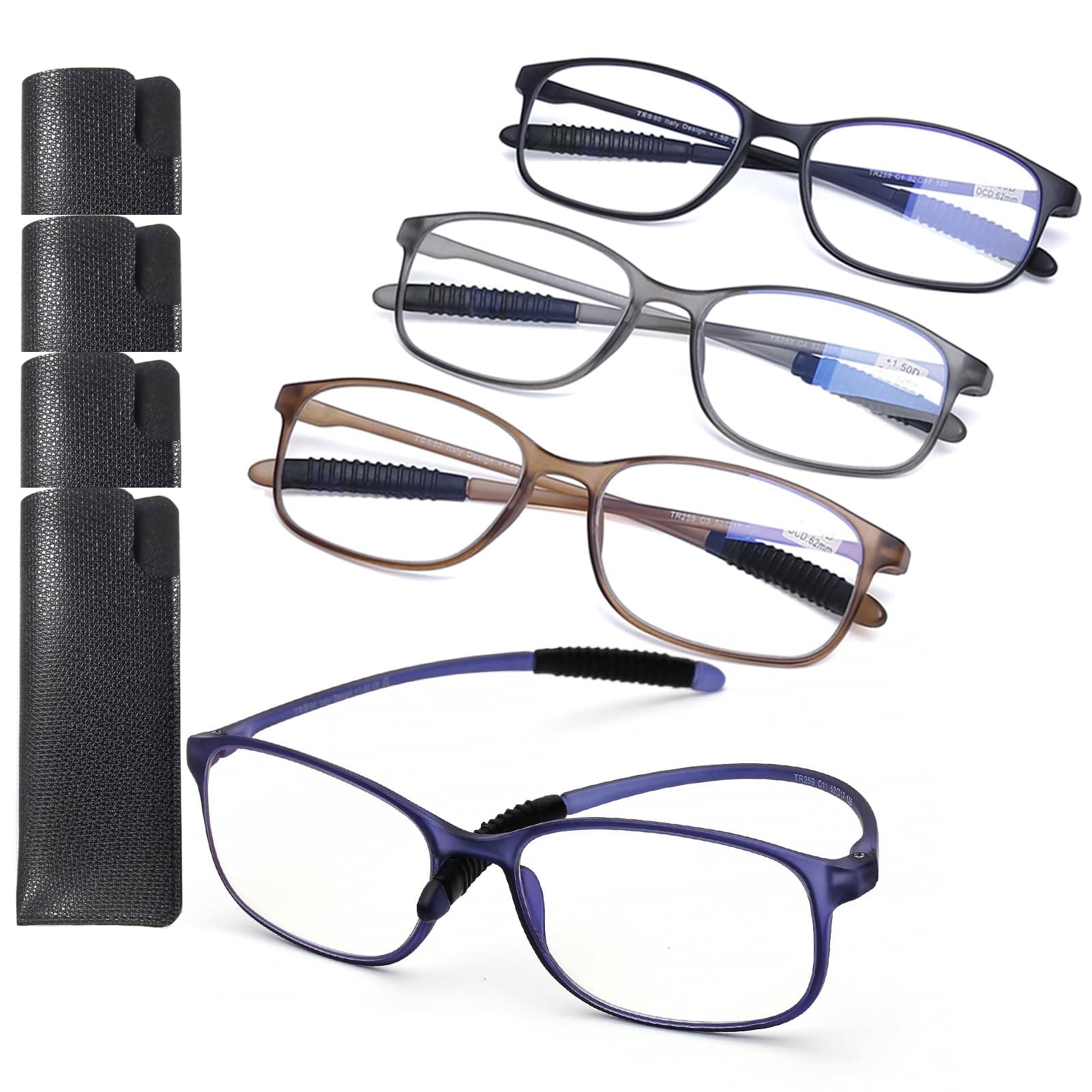 AQWANO 2.5 Reading Glasses for Men Women, Blue Light Blocking Computer Readers, 4 Pack TR90 Flexible Unbreakable Frames Lightweight Cheaters