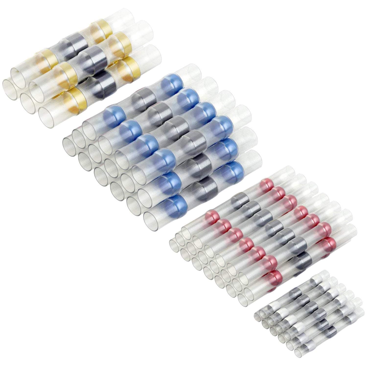 50 Pack Solder Seal Wire Connector, Heat Shrink Butt Connectors Insulated Electrical Solder Sleeve Terminals Waterproof Marine Automotive Butt Splices