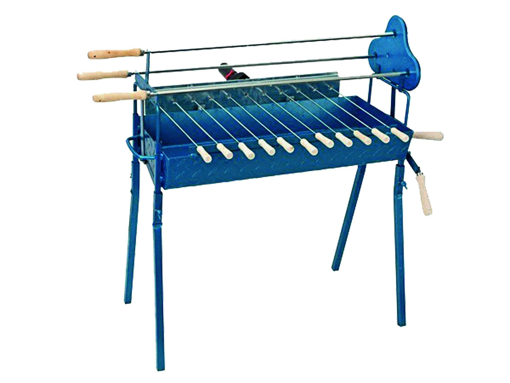 Cyprus BBQ Rotisserie Charcoal Barbecue Set - Traditional Authentic BBQ Cypriot Greek Foukou Outdoor Garden Steel Barbeque with a Free Pair of Super Skewers - Large Blue