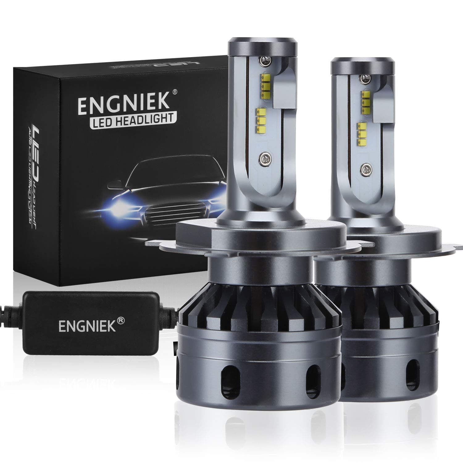 H4 LED Headlight Bulbs 9003 Dual High Low Beam Pure White Conversion Kit, 80W, 12,000Lm, 6000K, 2pcs