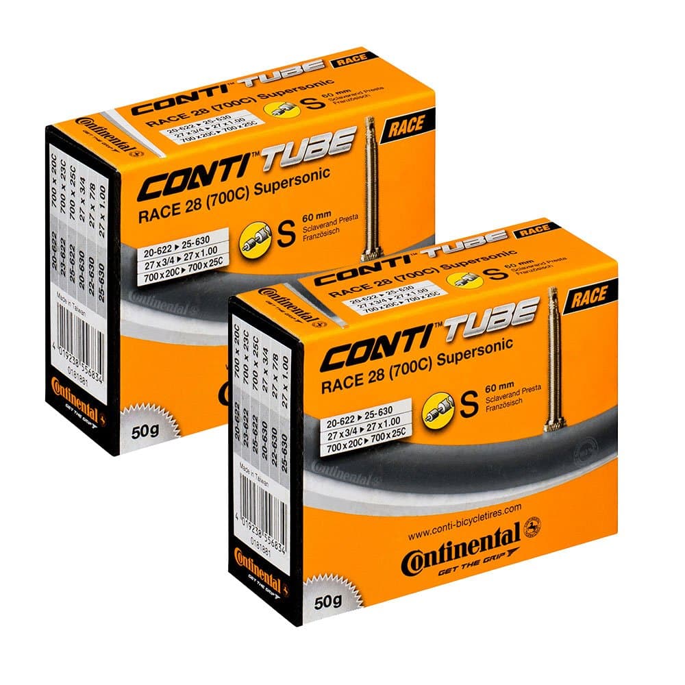 ContinentalSupersonic Lightweight Long Valve Bicycle Tubes Presta Valve 60mm Bike Tube Bundle (Pack of 2 Conti Tubes)