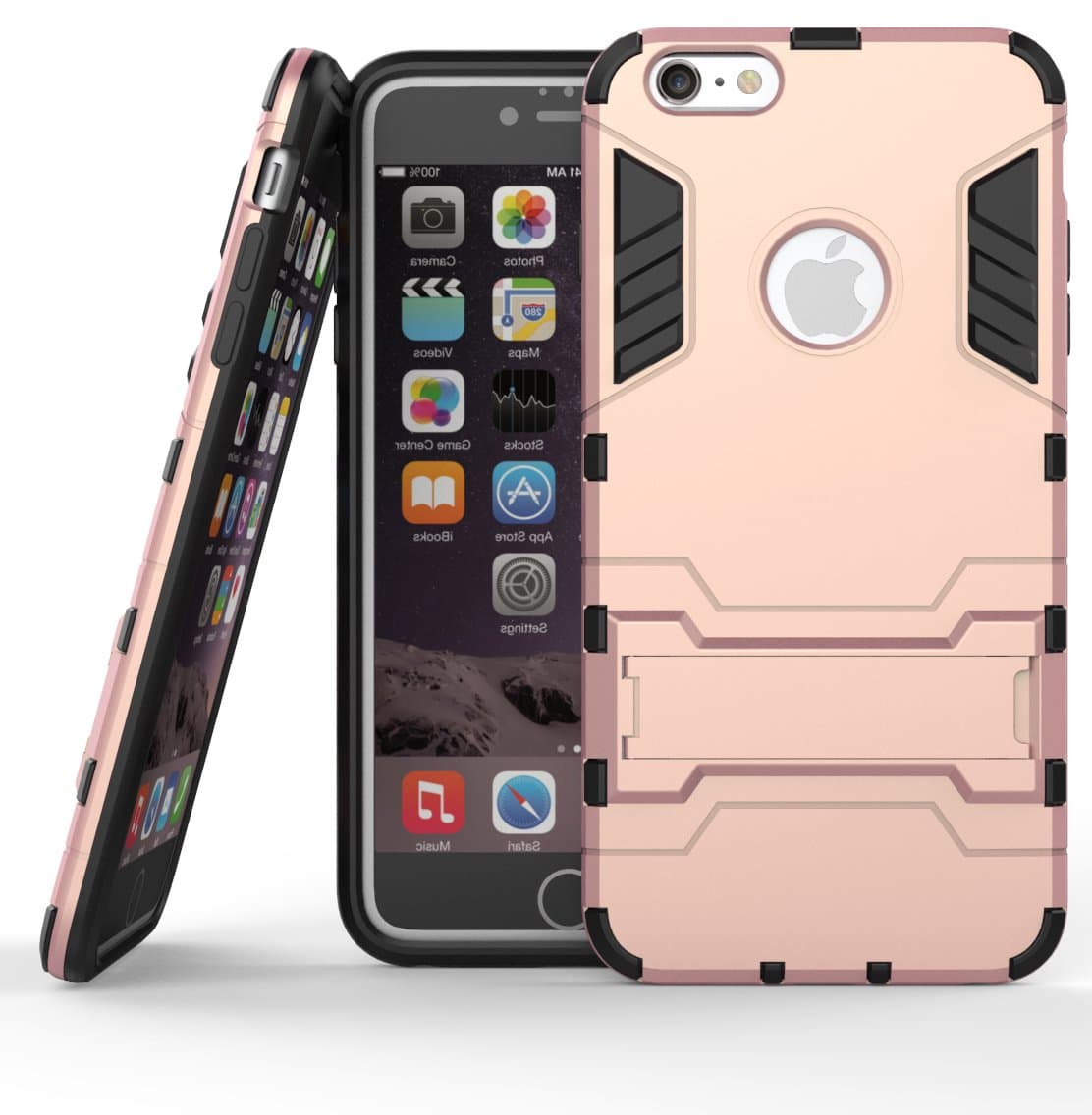BIBERCAS iPhone 6S Plus Case, iPhone 6 Plus Case, Kickstand Heavy Duty Soft TPU & Hard PC Anti-Scratch Hybrid Armor Cover for iPhone 6 Plus 6S Plus 5.5 inches - Rose Gold/Pink