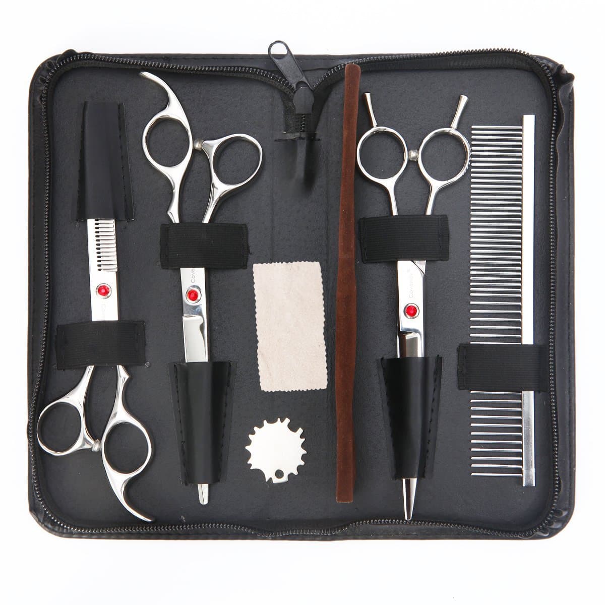 Covenov 3 Pieces Pet Grooming Trimmer Kit Set with 7-inch Scissors, Roundtip Shear and Curved Thinner