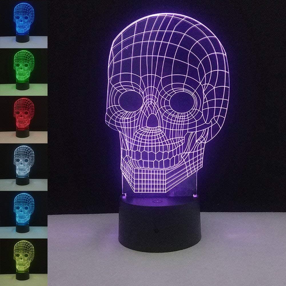 Optical Illusion 3D Skull Night Light Lamp,7 Colors Gradual Changing Glow Lighting Nightlight Room Decor Table Desk Lamps