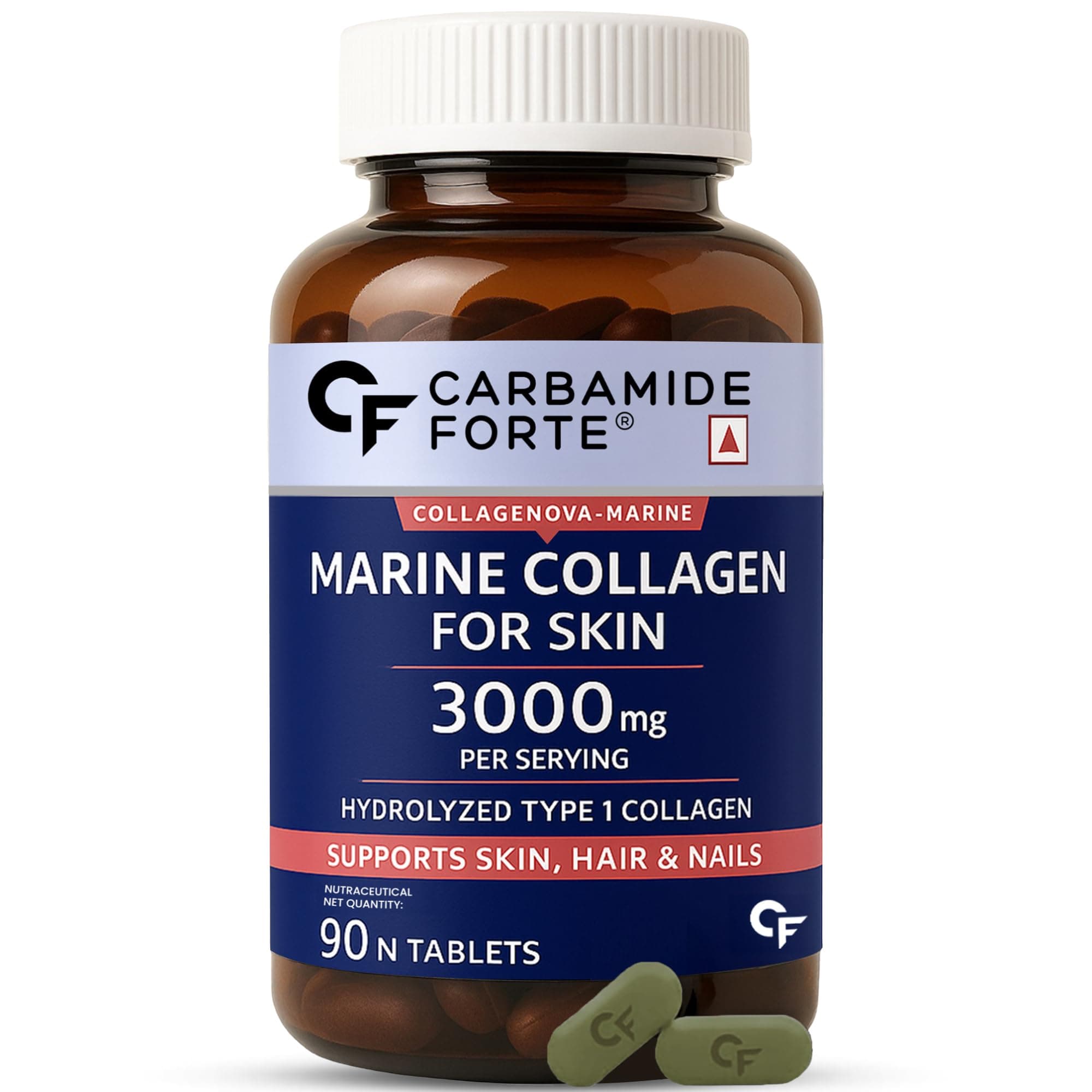 Marine Collagen Supplements For Skin | Marine Collagen tablets For Women & Men | Type 1 Hydrolyzed Peptides To Support Skin, hair & Nails - 90 Tablets