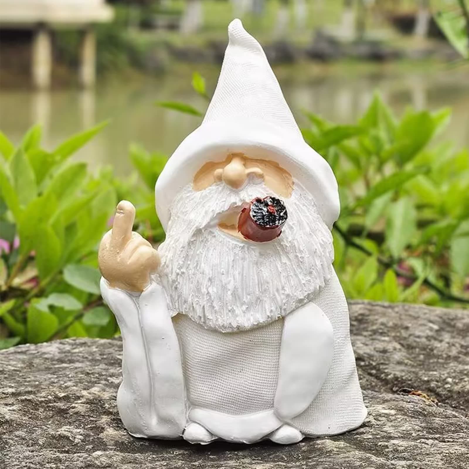Naughty Middle Finger Figurine Smoking Wizard Gnomes Decorations