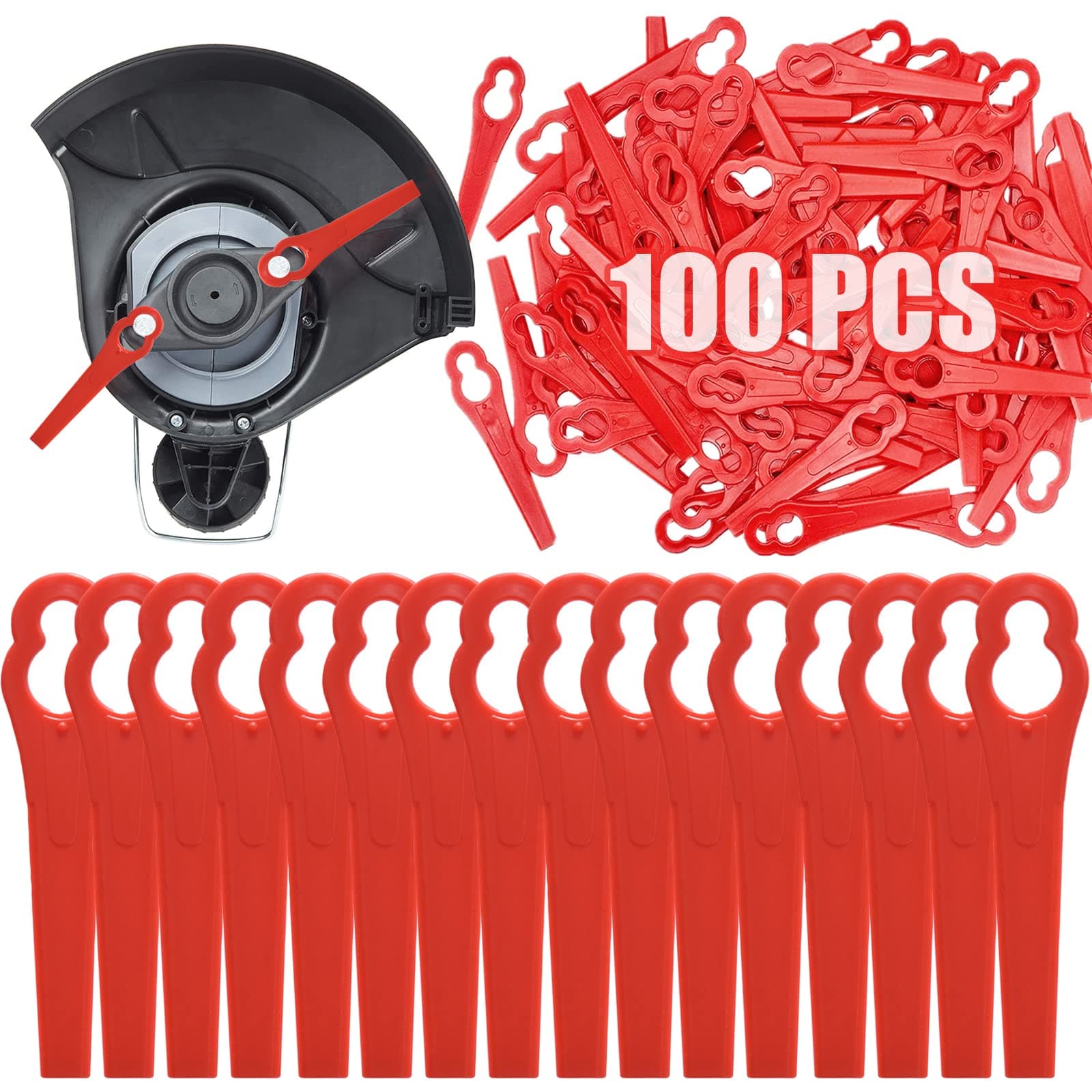 Beamely100 Pcs Grass Trimmer Replacement Blades, 83 mm Plastic Garden Mower Blades Cordless Lawn Mower Cutting Blades Lawn Strimmer Accessories Tool for Swift Ryobi VonHaus Grass Strimmer-Red
