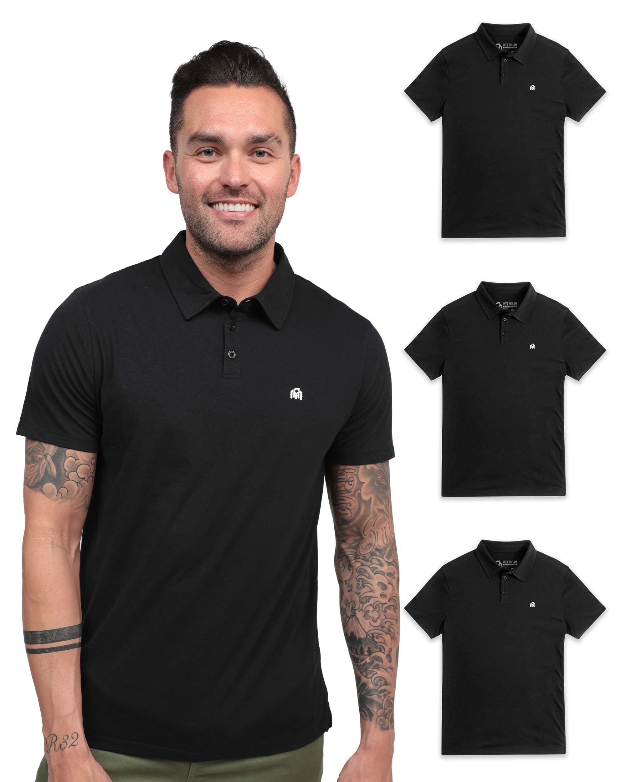 INTO THE AM Polo Shirts for Men - Soft Cotton Slim Fit Short Sleeve Collared Shirt Men S - 4XL Fitted Polos