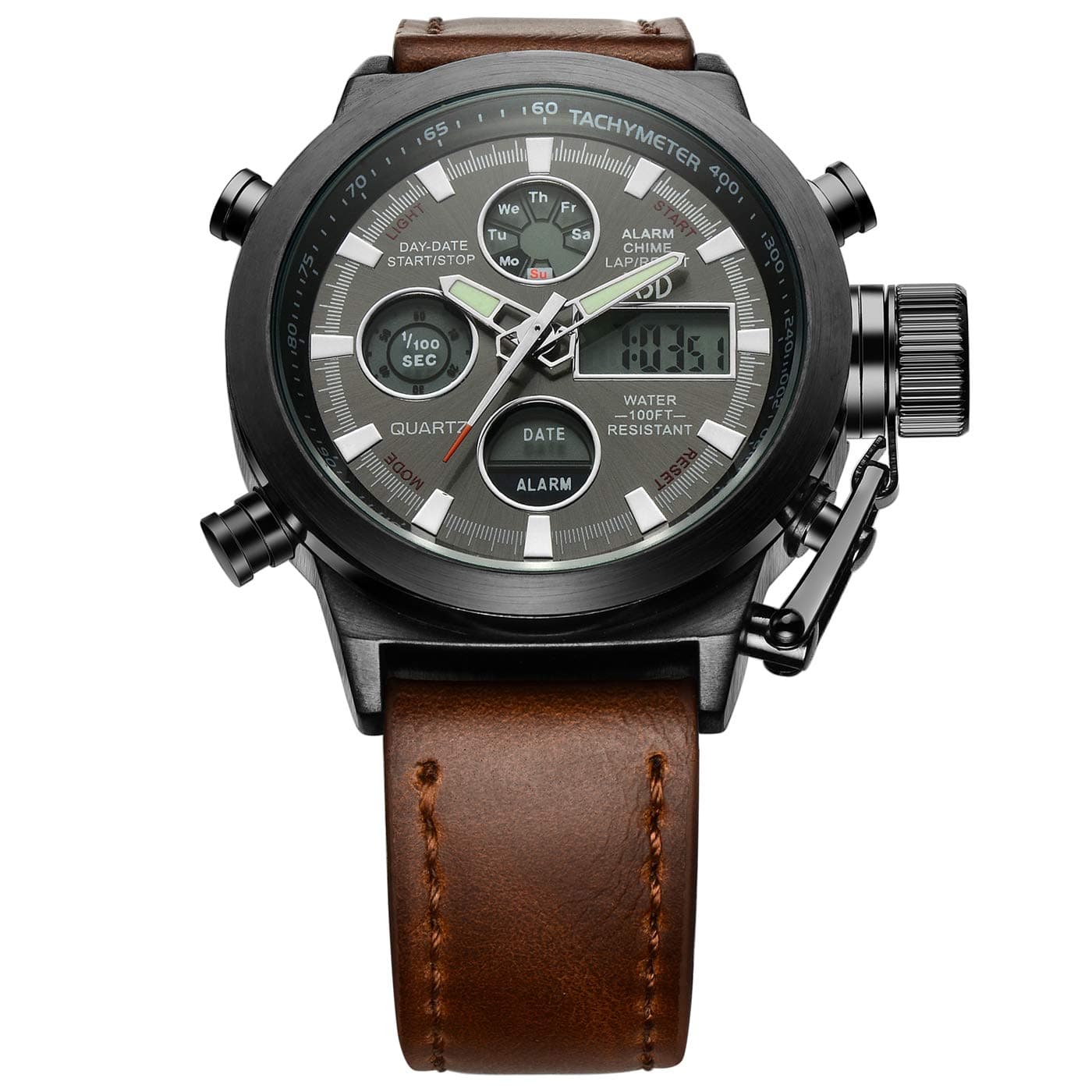Tamlee Fashion Leather Men s Military Watches Multifunctional Digital Sport Wrist Watch