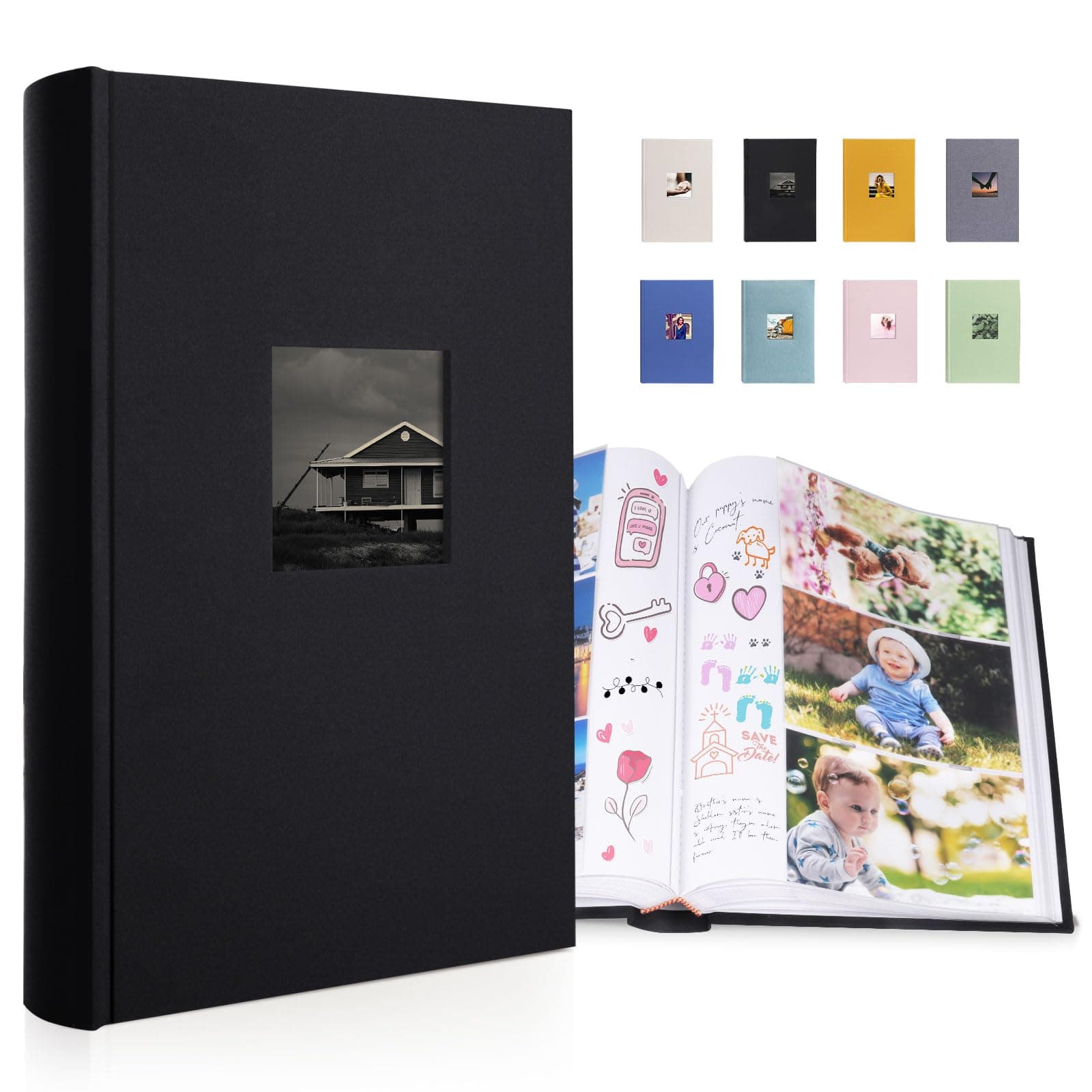 Luxury Fabric Photo Album 4x6 With Writing Space Acid Free Pockets Holds 300 Photos with Memo, 3 Per Pages Photobook Album for Wedding Vacation Family Black