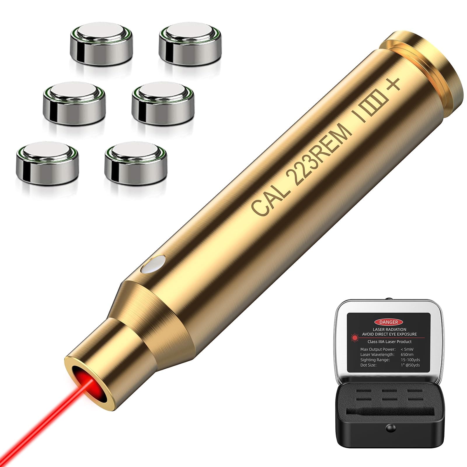Bore Sight Laser 9mm/223 5.56mm/243 308/12-Gauge Red Laser Boresighter with Portable Tin Case and Extra Batteries
