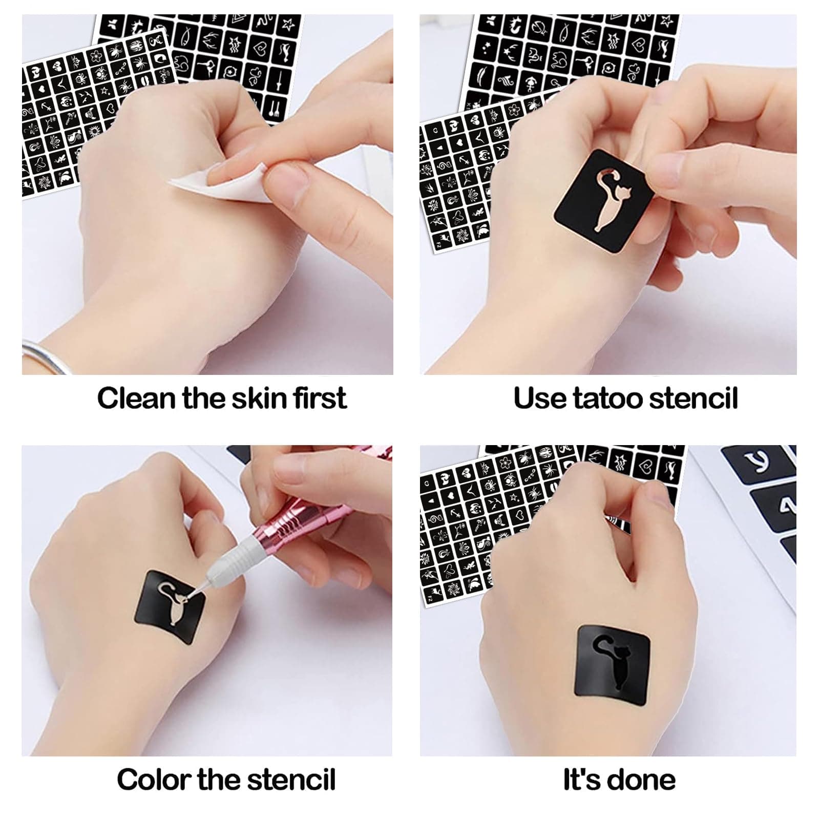 575pcs Temporary Tattoos, 20 Sheets Tattoo Stencil Kit for Women, Girls, Boys, Kids, Teens, and Adults, Mixed Style, Black, Not Water Resistant