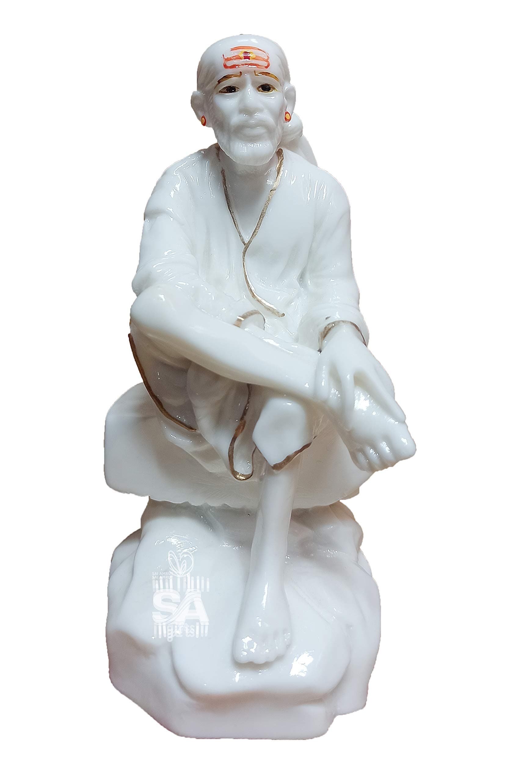 Sai Baba Murti Marble Dust Idol Statue for Pooja (White) (3.5 Inch)