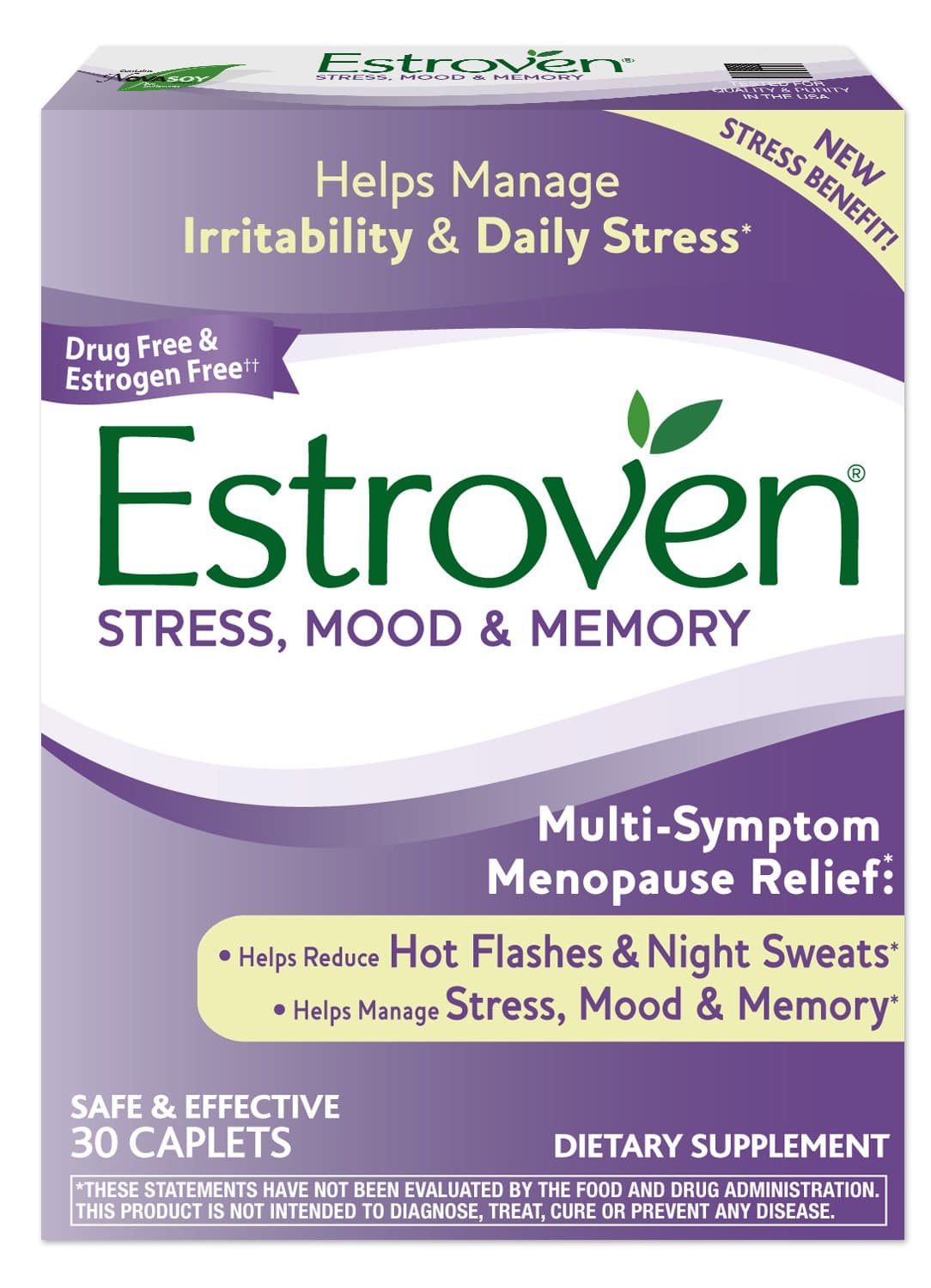 Estroven Stress Plus Mood & Memory | Menopause Relief Dietary Supplement | Safe Multi-Symptom Relief | Helps Reduce Hot Flashes & Night Sweats* | Helps Manage Daily Stress & Mood* | 30 Caplets