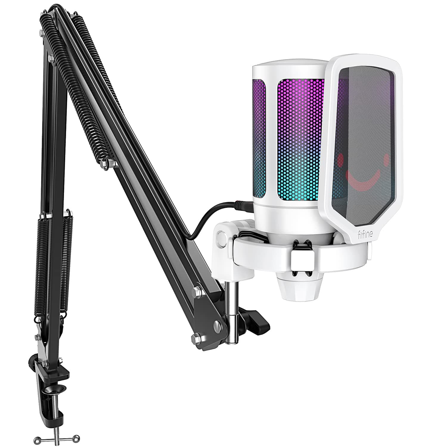 FIFINE A6T Streaming Gaming USB Microphone Kit, PC Condenser RGB Mic on PS4/PS5, Plug and Play for Music Recording, Online Game, Discord, Twitch, with Pop Filter, Shock Mount-White