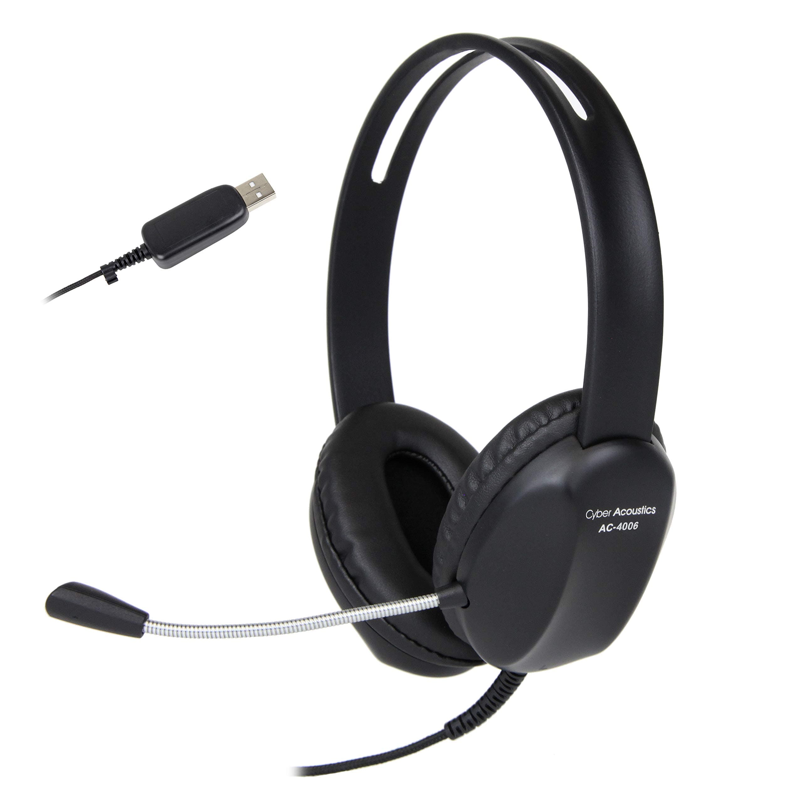Cyber Acoustics USB Stereo Headset with Headphones and Noise Cancelling Microphone for PCs and Other USB Devices in The Office, Classroom or Home (AC-4006)