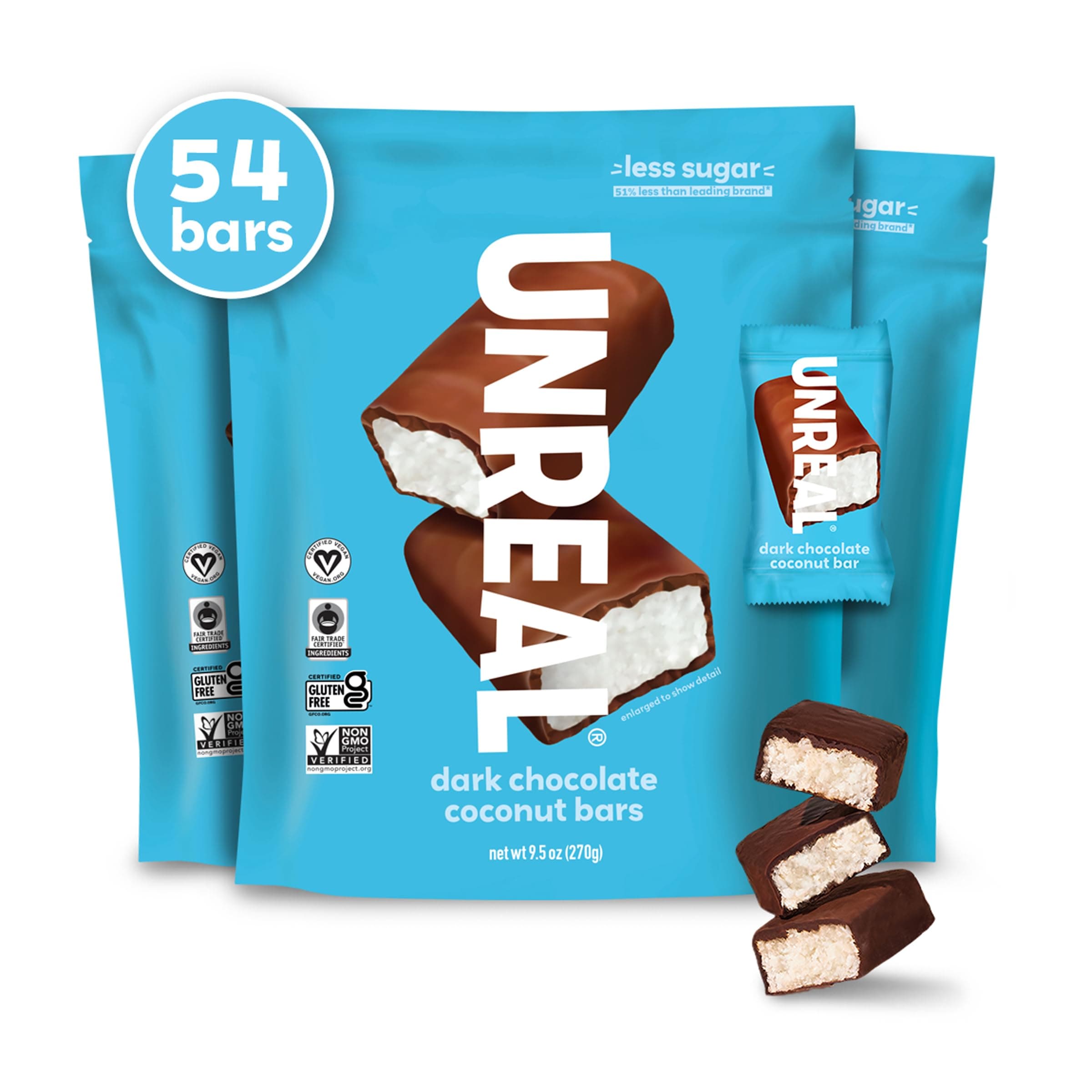 Dark Chocolate Coconut Bars (3 Value Size Bags) | Vegan, 3g Sugar, & 3 Simple Ingredients | Non-GMO, Gluten Free, & Fair Trade | 9.5oz each