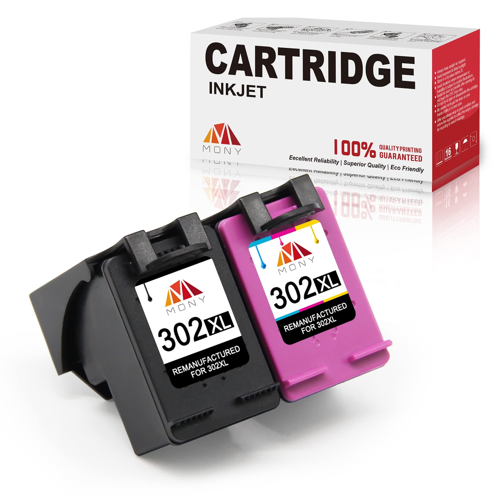 MONY 302 302XL Ink Cartridges, Remanufactured Ink Replacement for HP 302 XL (Black & Tri-colour) For Envy 4527 4520 4524 4521 4522 officejet 4650 3830 3831 5230 deskjet 2130 2132 3630 3634 3636 1110