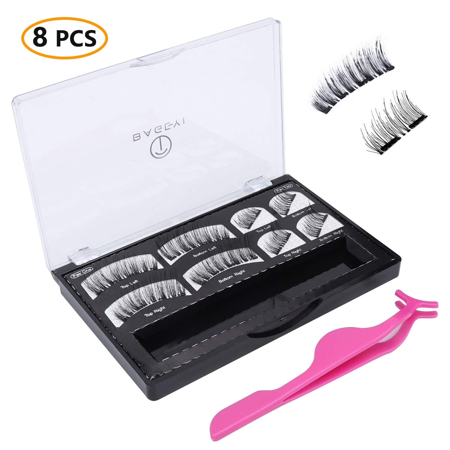 Upgraded False Magnetic Eyelashes Natural Look, YIGEYI No Glue Full Eye 3 Magnets Reusable False Eyelashes with Applicator (2 pairs Lashes with Tweezers)