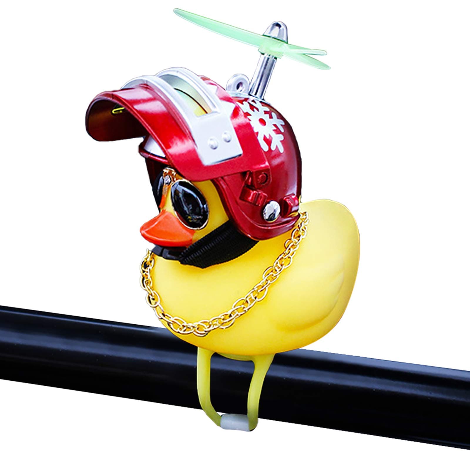 wonuu Rubber Duck Car Ornaments Yellow Duck Car Dashboard Decorations Squeeze Duck Bicycle Horns with Propeller Helmet, Snowflakes