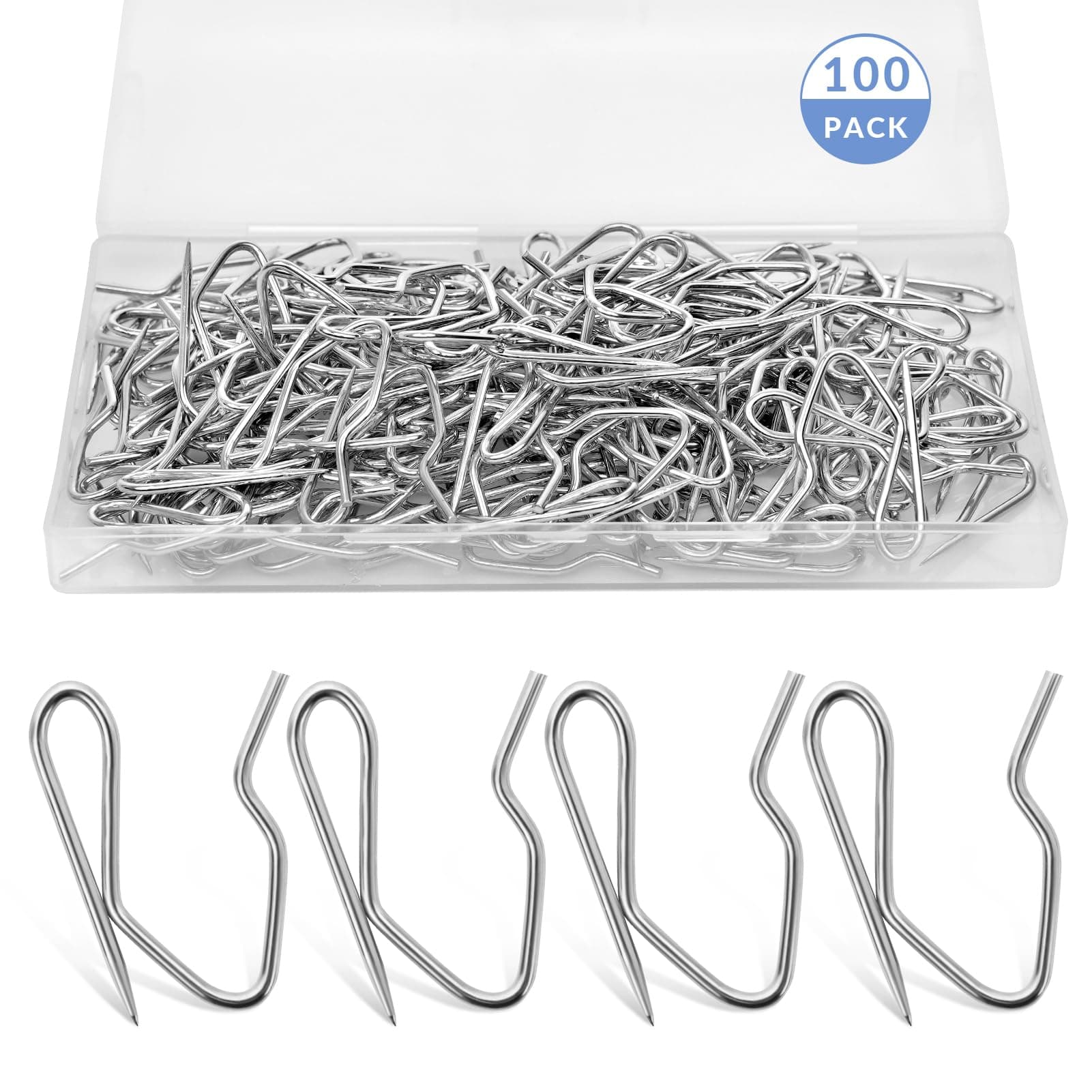 Metal Curtain Hooks for Drapes, 100 PCS Stainless Steel Drapery Hooks Pins for Curtains, Drapery Pins, Pinch Pleat Curtain Hangers Hook for Window Curtain, Door Curtain and Shower Curtain
