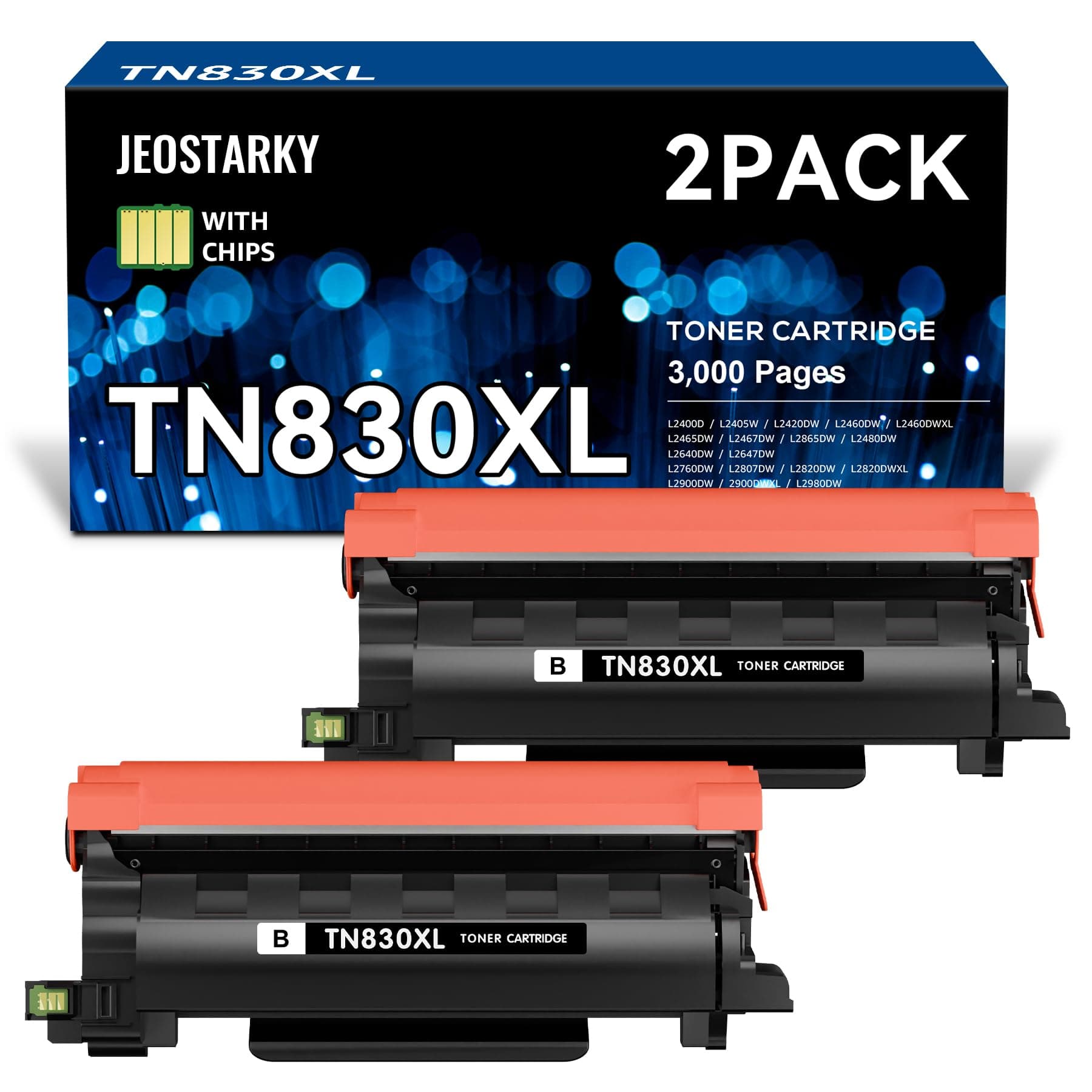 Compatible TN830XL Toner Replacement for Brother TN830XL TN830 XL Toner use with HL-L2460DW HL-L2405W HL-L2400D HL-L2480DW MFC-L2820DW MFC-L2760DW DCP-L2640DW MFC-L2900DW (Black,2 Pack)