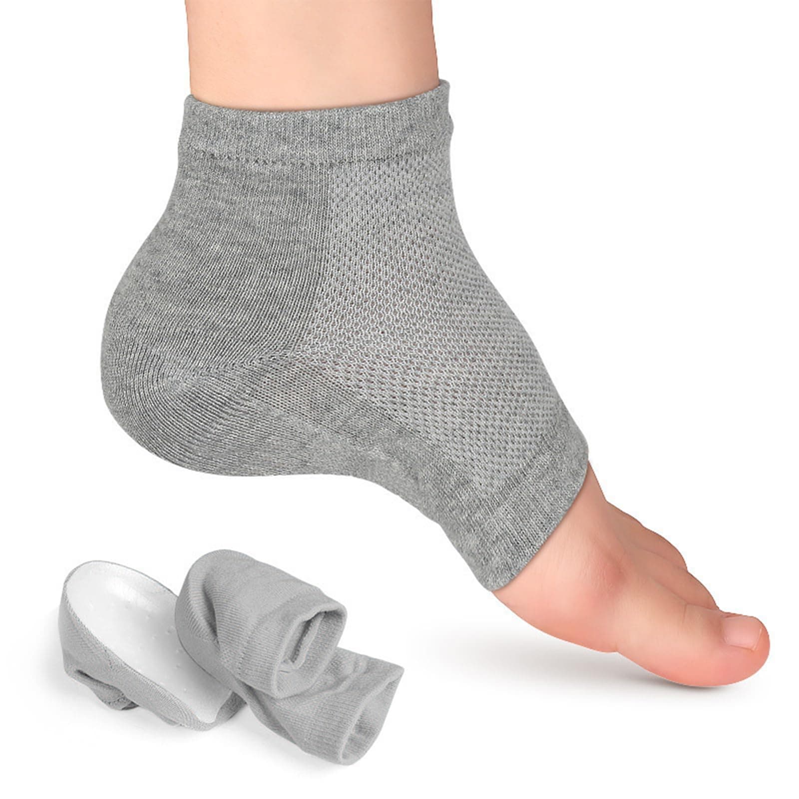 Heightening Wedge Insole Socks Invisible Silicone Height Increase Socks Heel Pad Insert for Plantar Fasciitis Pain Relive and Gait Correction Grey 2.5 CM/1 Inch Up