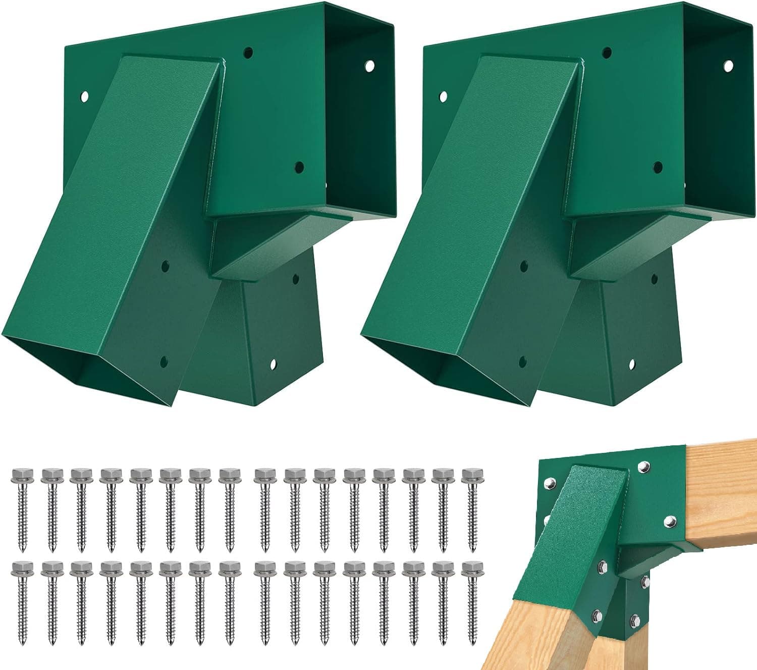 BeneLabel A-Frame 2 Swing Set Brackets, Heavy Duty Steel Swing Set Hardware with Mounting Hardware, DIY Swing Set End Bracket Swing Set Kit for 2 (4x4) Legs & 1 (4x6) Beam, Green