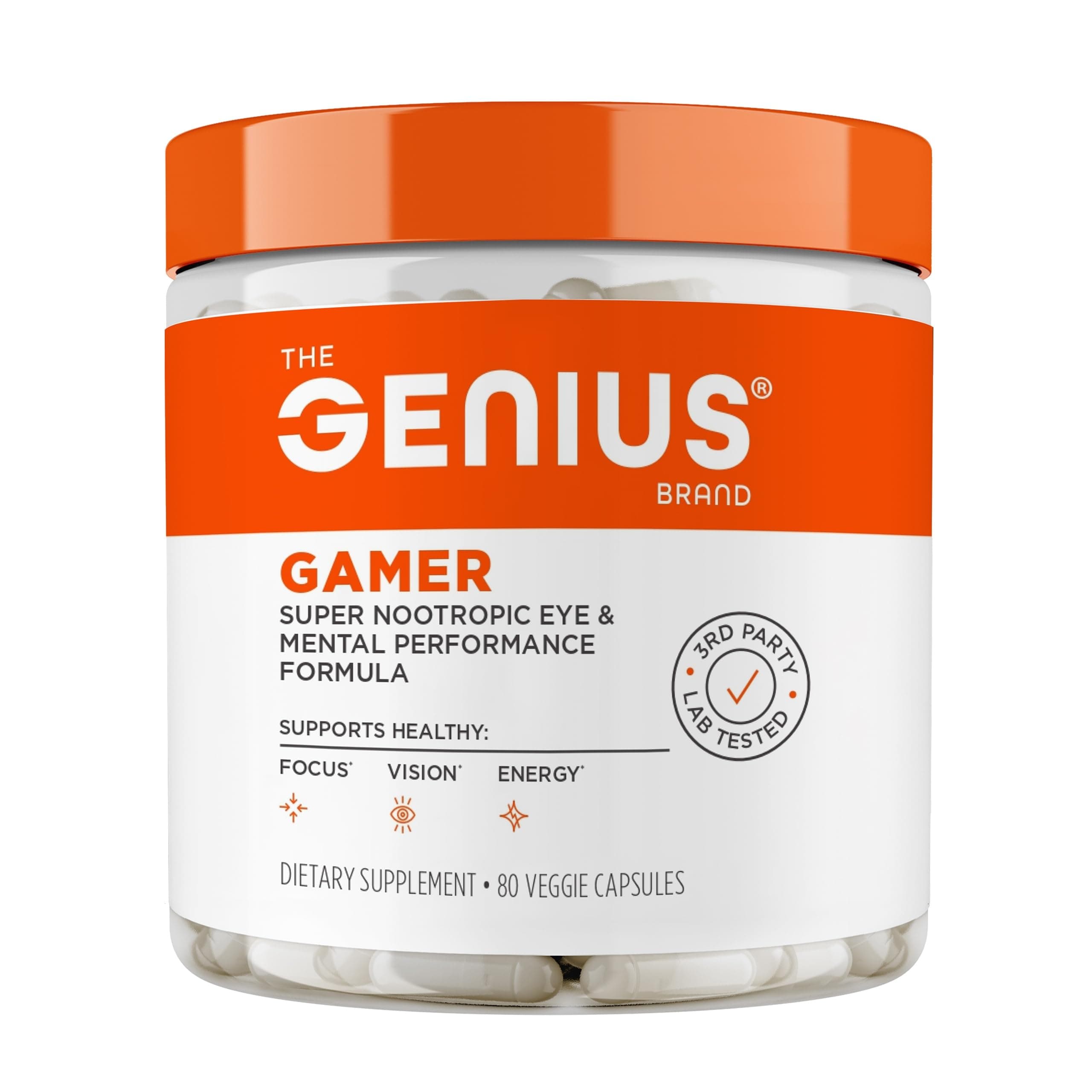 The Genius Brand Gamer, Gaming Focus Supplement, 80 Pills - Elite Nootropic Performance Booster - Boost Brain & Mental Clarity, Reaction Time & Concentration - Blue Light Support with Lutemax