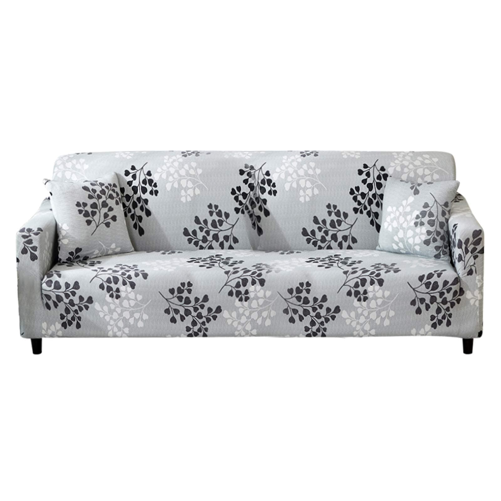 Donzake Printed Sofa Cover 3 Seat Stretch Couch Cover Sofa Slipcovers for 3 Cushion Couch with 2 Free Pillow Case (Silver Leaves)
