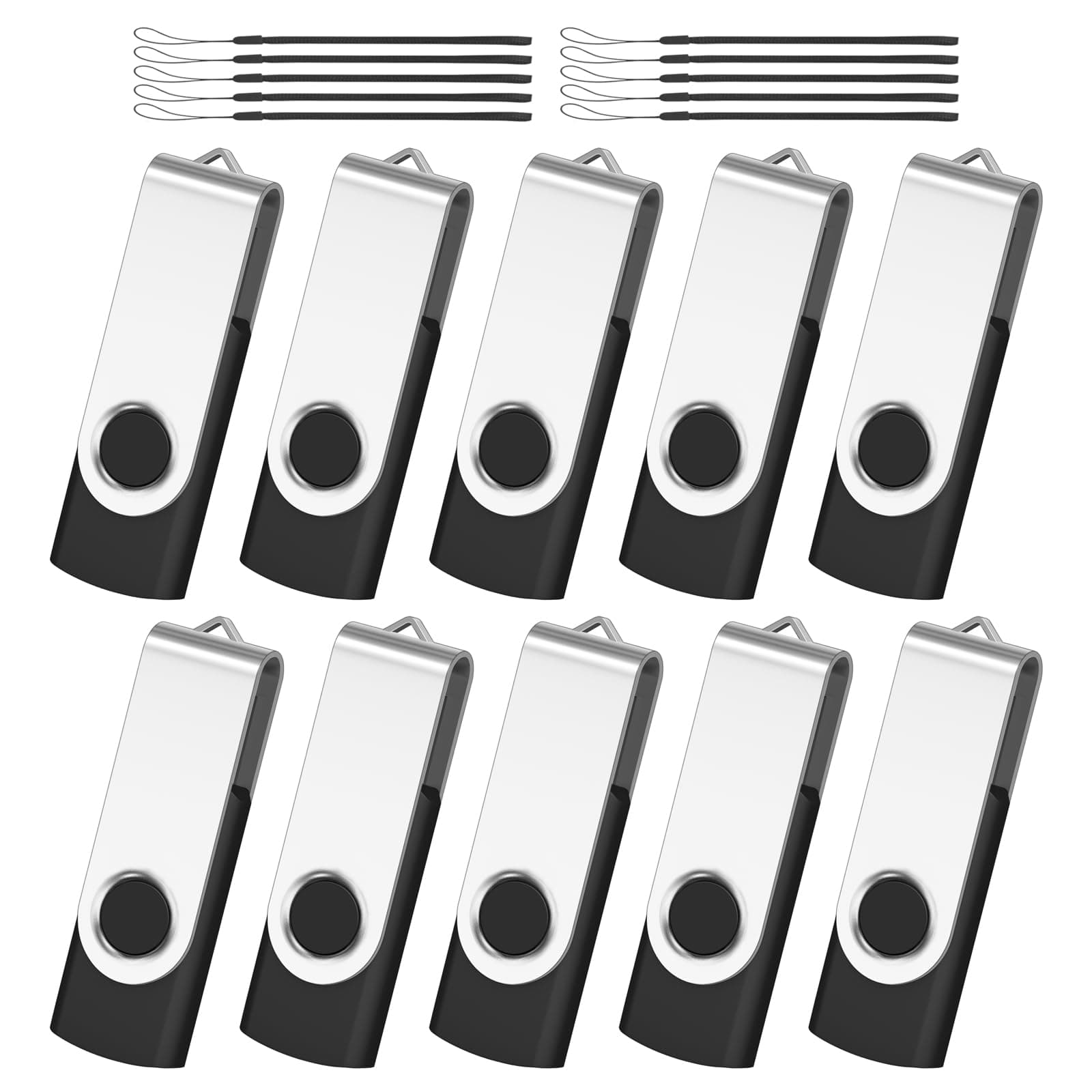 Aretop Flash Drive 2GB 10 Pack, Premium USB2.0 Classic Swivel Pen Drive Memory Stick Thumb Drives Bulk Jump Drives for Computer Data Storage, Black