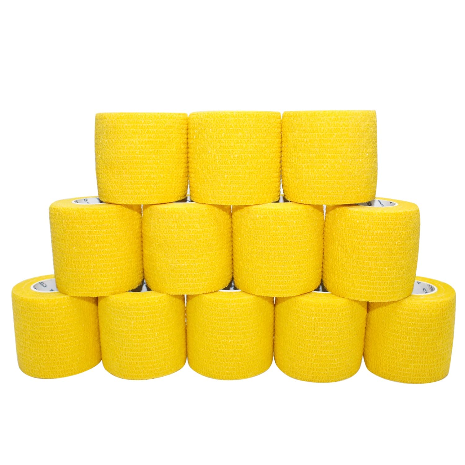 Self Adherent Cohesive Bandage 2"x5 Yards First Aid Bandages Stretch Sport Athletic Wrap Vet Tape for Wrist Ankle Sprain and Swelling,Yellow(12 Rolls)