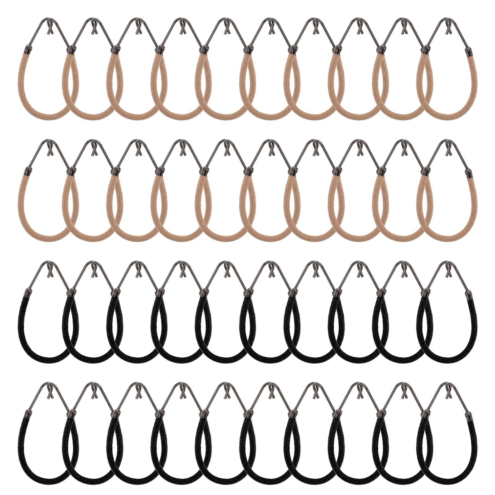 40PCS Ponytails Hooks Elastic Band, Bungee Hair Ties, Elastic Hook Styling Hair Tie, Rubber Bands Holder for Women(Apricot and Black)