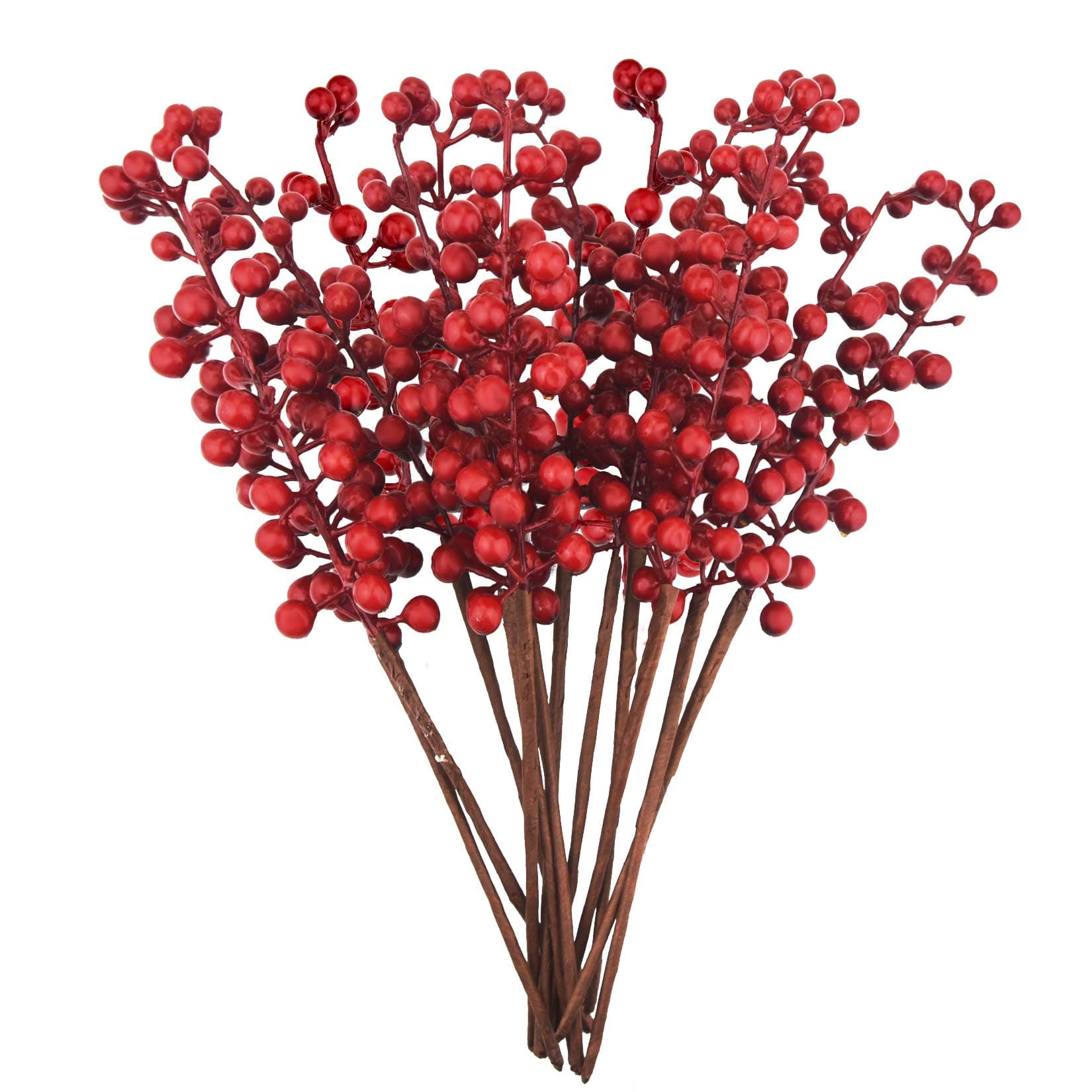 12 Pack Artificial Red Berry Stems Branches, Fake Burgundy Berry Picks Holly Berries for Christmas Tree Xmas Valenintes Wreath Decorations Floral Arrangements Home Holiday DIY Crafts Decor