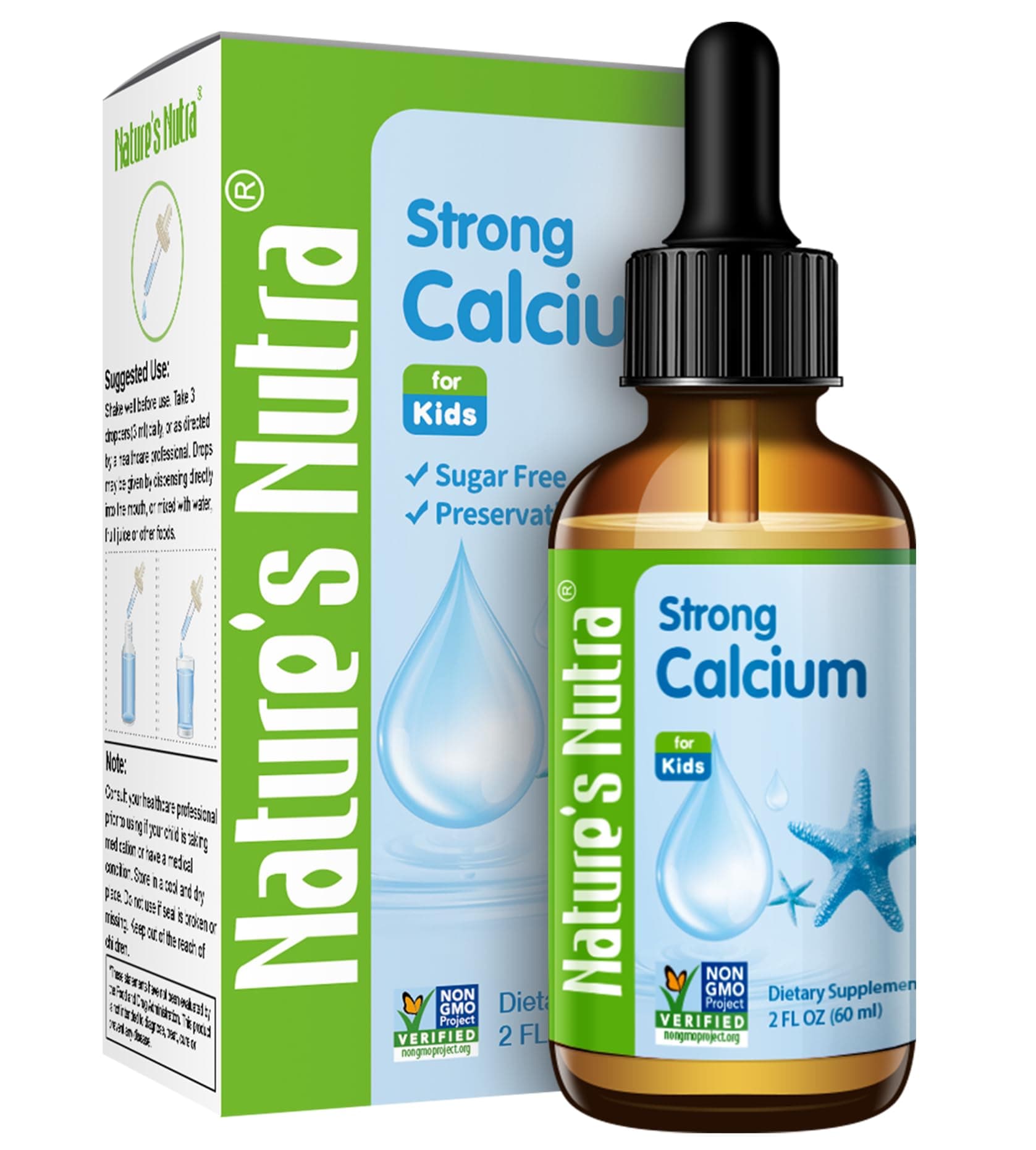 Nature's Nutra Strong Calcium, Plus MenaQ7 K2, Premium Liquid Calcium for Baby, Infant and Children, Natural Flavor, Non-GMO, Kosher, 2 Fl. Oz (60ml)