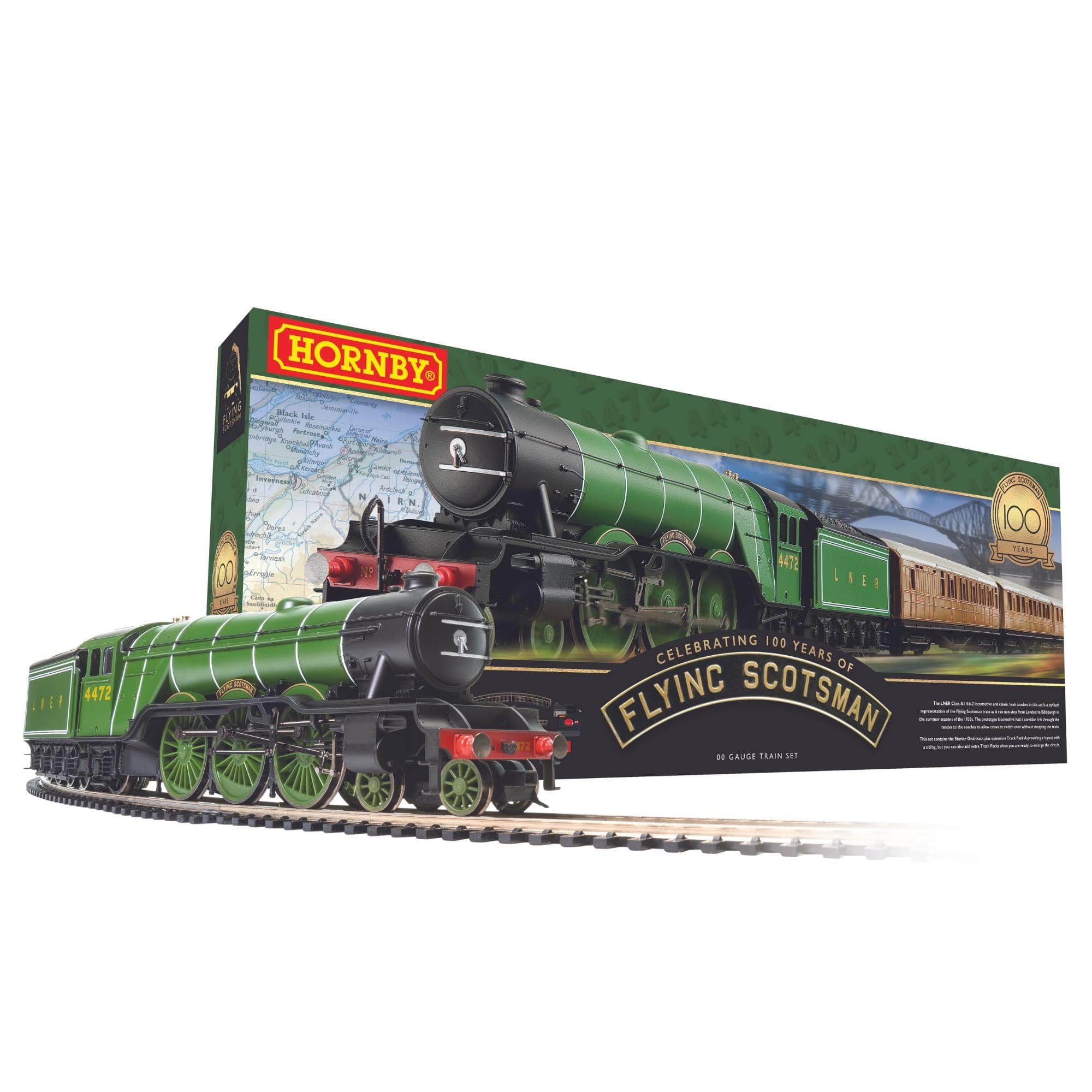 Electric Train Set - R1255M The Flying Scotsman A1Class - OO Gauge Train Starter Sets, Adult Vintage Trains, Small Hobby Model for Adults - with Tracks, MidiMat, Connecting Track, Controller