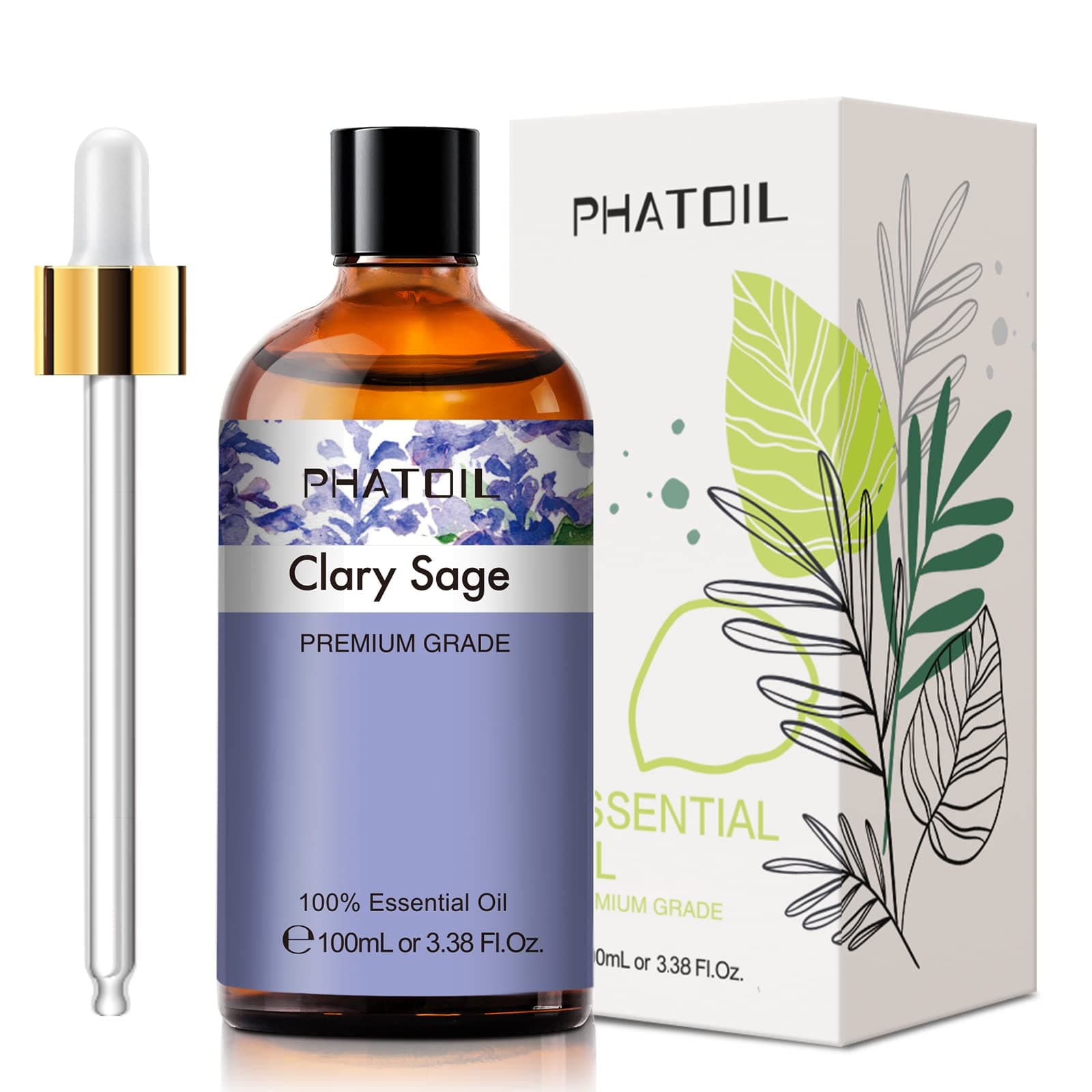 PHATOILClary Sage Essential Oil 100ML, Pure Premium Grade Clary Sage Essential Oils for Diffuser, Humidifier, Aromatherapy, Candle Making