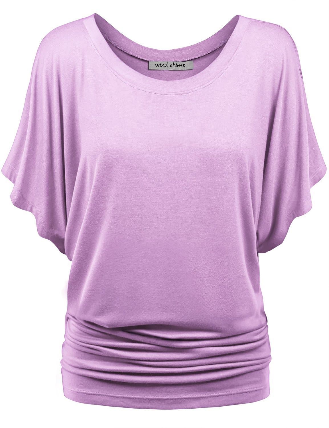 W&C Womens Short Sleeve Dolman Drape Top with Side Shirring Waist (L, Light Purple)