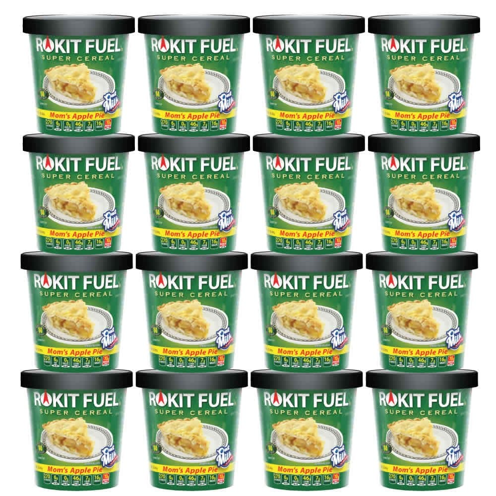 Rokit Fuel Instant Oatmeal Cereal Cup - Case of 16 - Apple Pie Flavor - Vegan / Vegetarian, GMO Free, Gluten Free - Hot or Cold - Breakfast, RV, Hiking