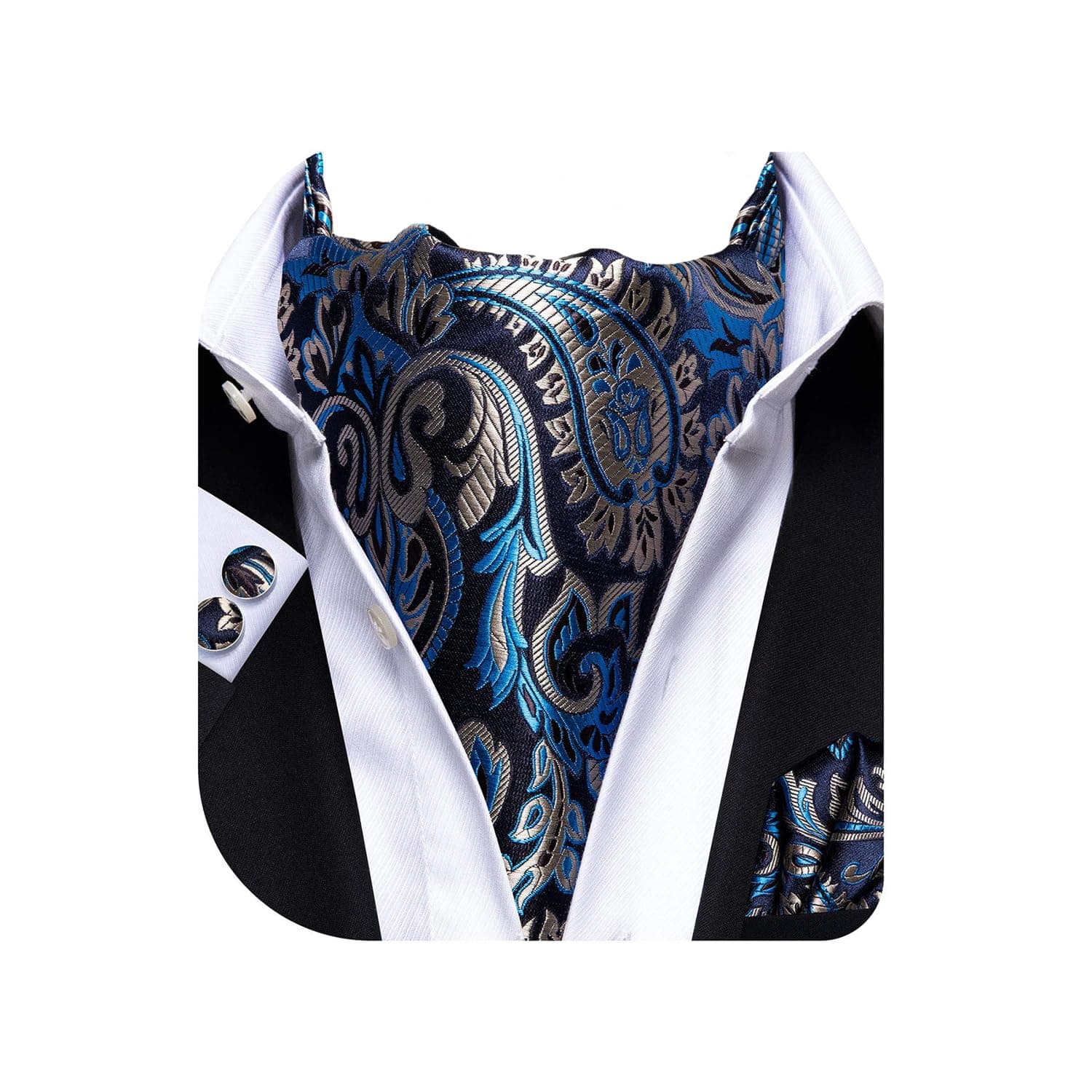 Paisley Floral Ascot Tie for Men Self Tie Mens Cravat Tie and Pocket Square Cufflinks Wedding