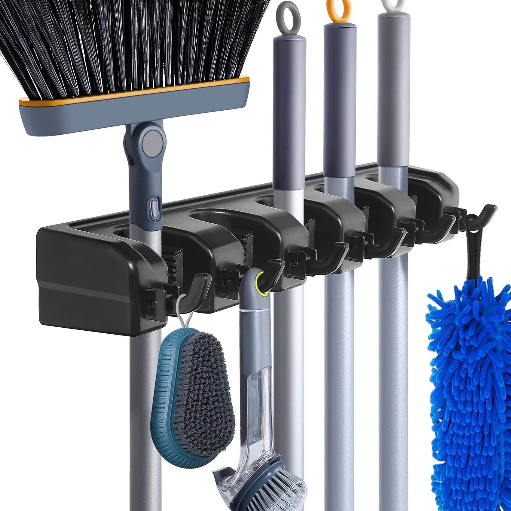 Wall Mount Broom Mop Holder Hanger Garden Tool Organizers Rack Garage Laundry Room Organizations and Storage with Hooks Heavy Duty