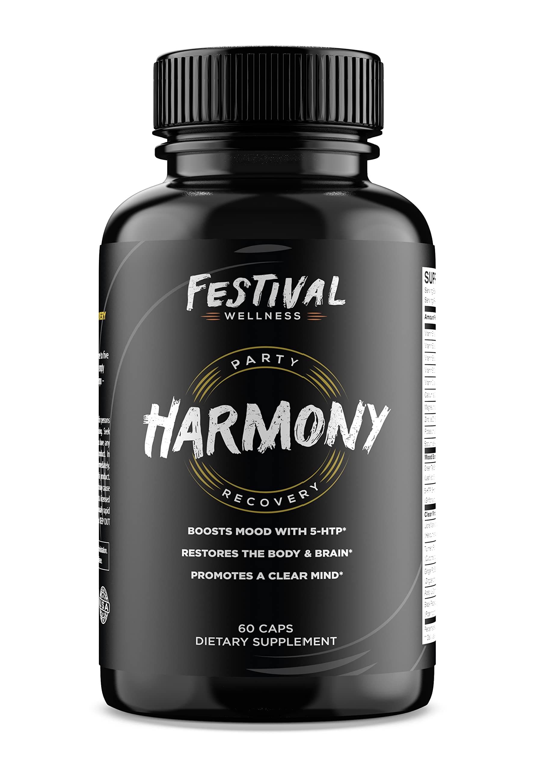Harmony: Festival Recovery | Post-Festival, Rave, and Party Recovery Supplement | 5-HTP + Mood Boost, Replenishes B-Vitamins & Electrolytes, Promotes a Clear Mind