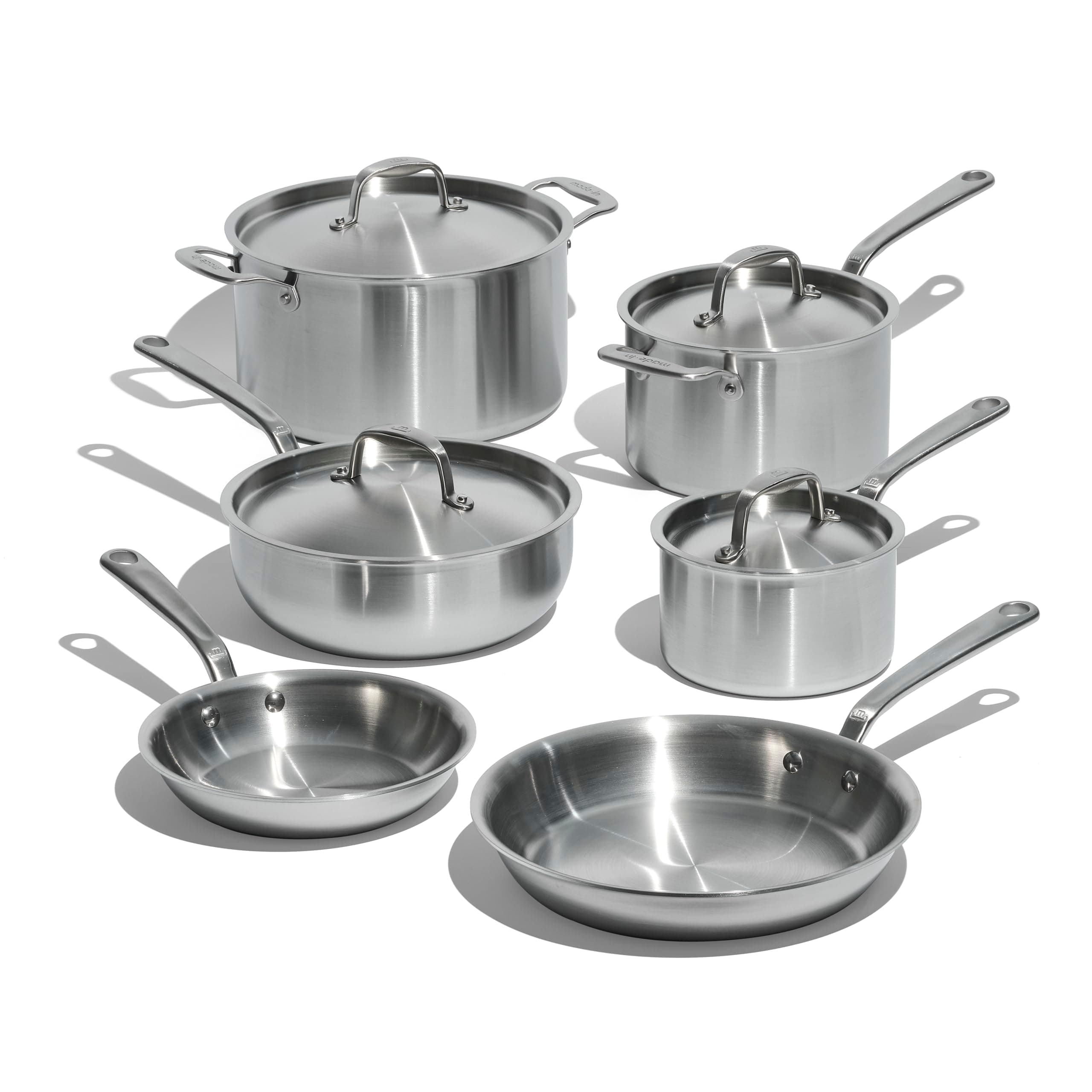 Cookware - 10 Piece Stainless Steel Pot and Pan Set - 5 Ply Clad - Includes Stainless Steel Frying Pans, Saucepans, Saucier and Stock Pot W/Lid - Professional Cookware - Crafted in Italy