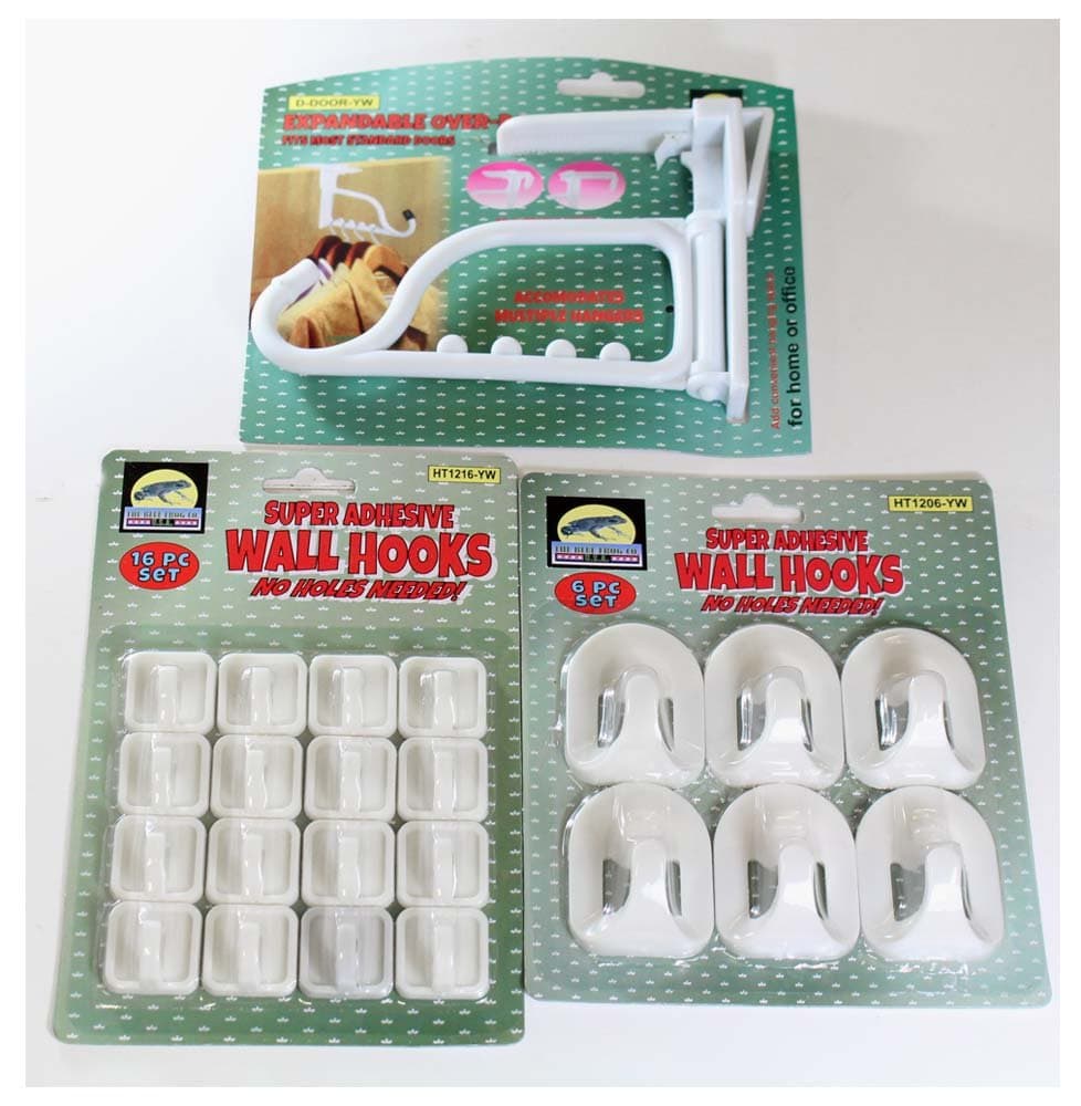 ToolUSA Blue Frog Usa 22 Small And Large Super Adhesive Wall Hooks And One Expandable Over-door Hook: KIT-HANGERS
