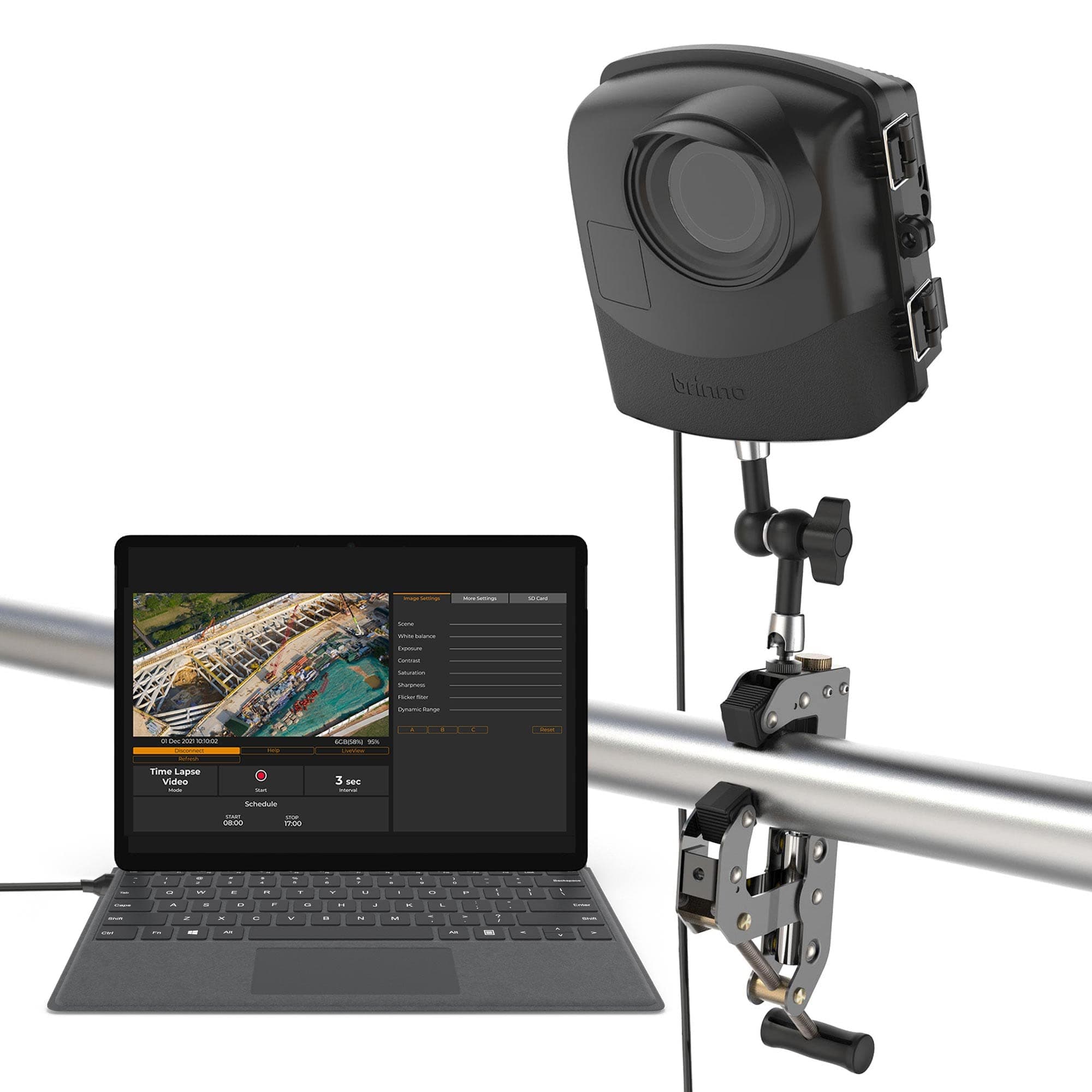 Brinno BCC2000 Plus Construction Camera Bundle | Includes: Full HD TLC2000 Time Lapse Camera, 32-ft Extender for Laptop/Tablet, Clamp Mount & Waterproof Case | 1-Year Battery