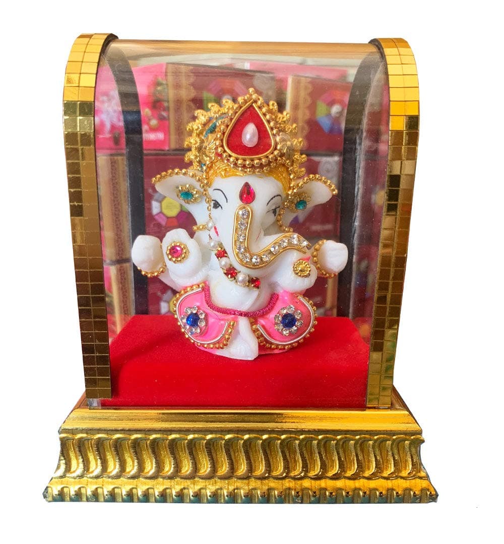 Acrylic Ganesh Statue in Glass, Ganesha Idols for Home and Office and Car Decor (Gold)