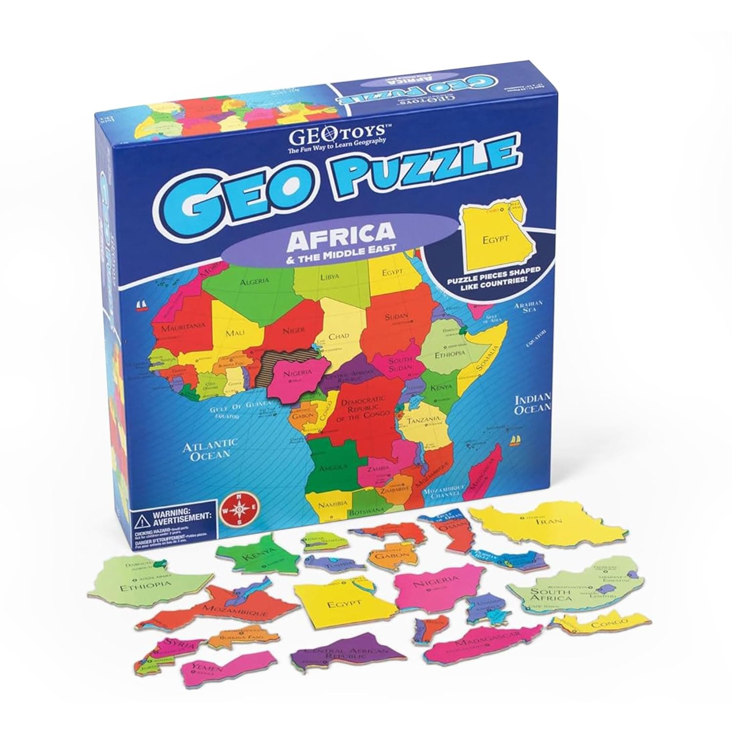 GeoToys GeoPuzzle, Africa and Middle East Jigsaw Puzzles, 65 Pc Geography Puzzle, Map Puzzle - Jigsaw Puzzles for Kids Ages 6-9, Stocking Stuffers for Kids, Christmas Gifts for Grandkids