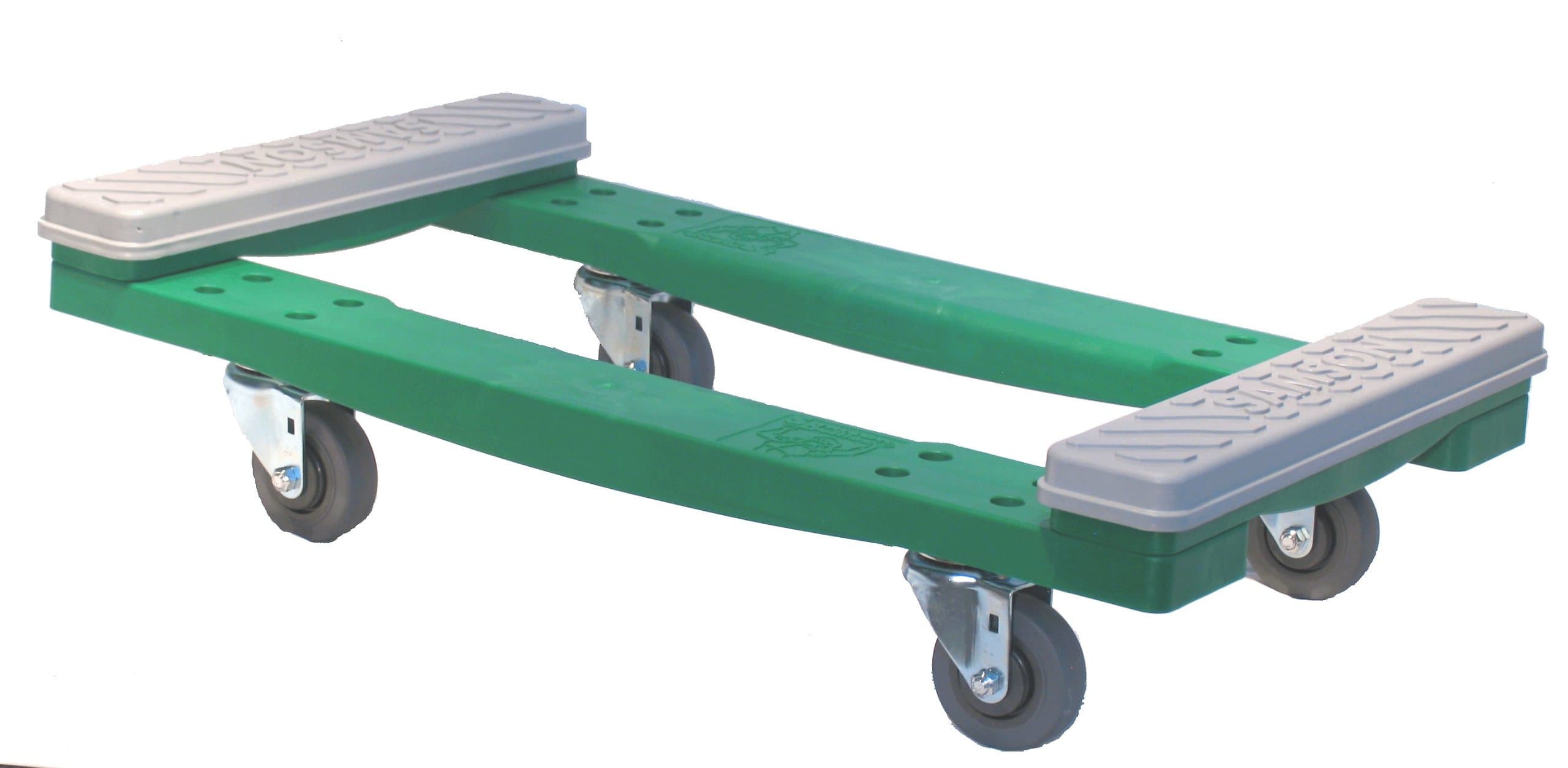 Commercial Mover Dolly By Samson Products. 32" L X 18" W x 8.5" H 1,200 Lb. Capacity 4" Rubber Casters. Reinforced Polymer. Made in Ohio, USA.